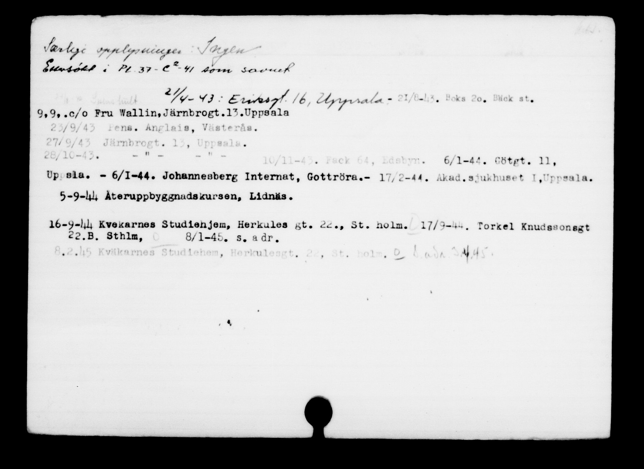 Utenriksstasjonene, Legasjonen i Stockholm, Flyktningkontoret, AV/RA-S-6753/V/Va/L0001: Kjesäterkartoteket, flyktninger med registreringsnr. 1-1000, 1940-1945, p. 930