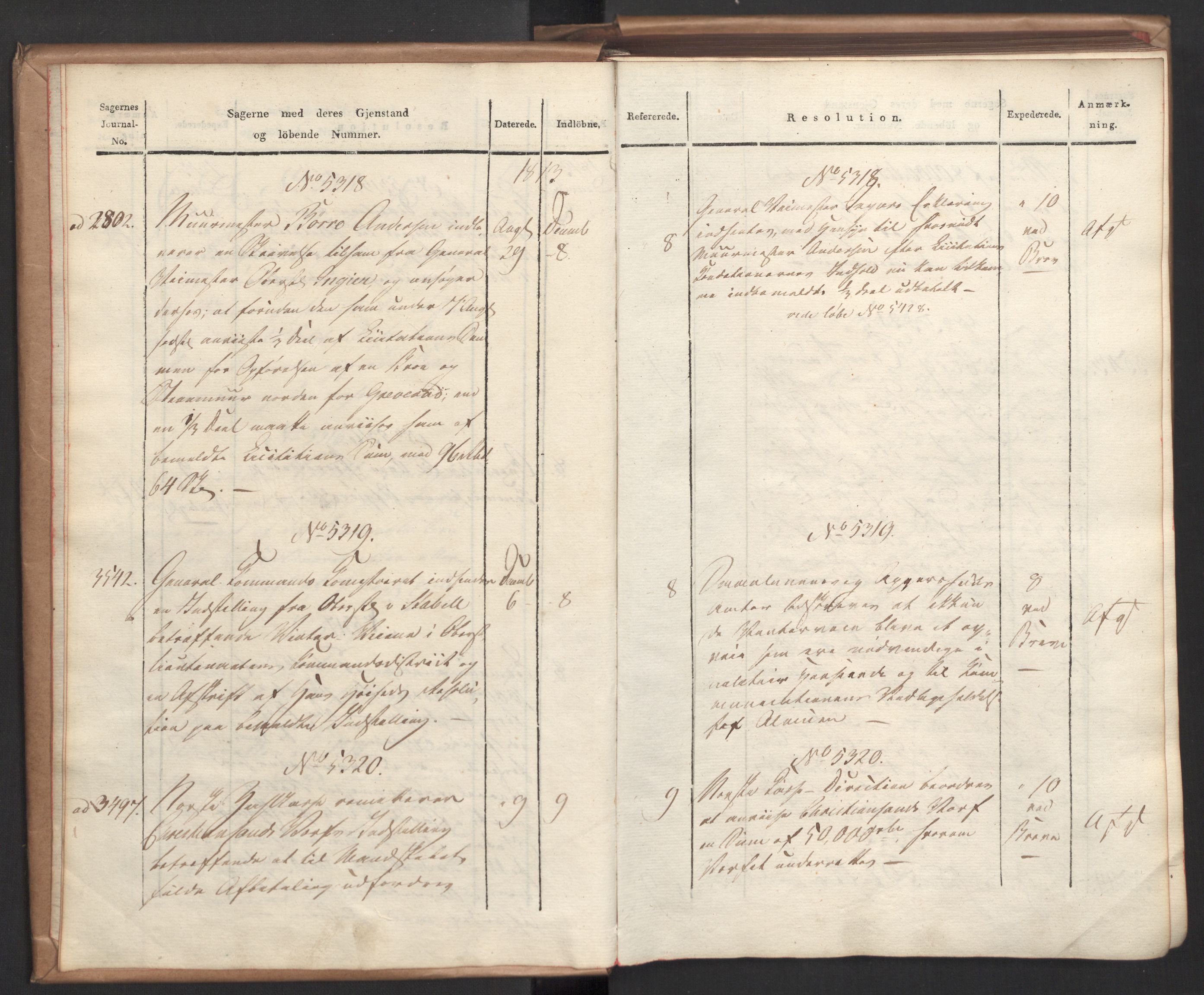 Stattholderembetet 1810-1814, 2. kontor (Kontor B), RA/EA-5432/Ab/L0009: Referatprotokoll,  j.nr. 3539-3951,  l.nr. 5315-5800, 1813-1814, p. 4