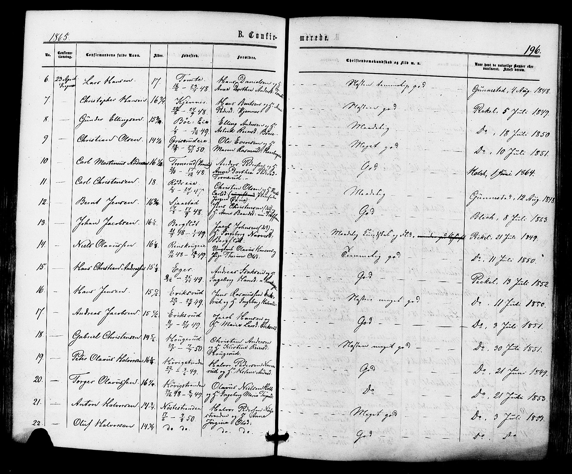 Lier kirkebøker, AV/SAKO-A-230/F/Fa/L0013: Parish register (official) no. I 13, 1865-1874, p. 196