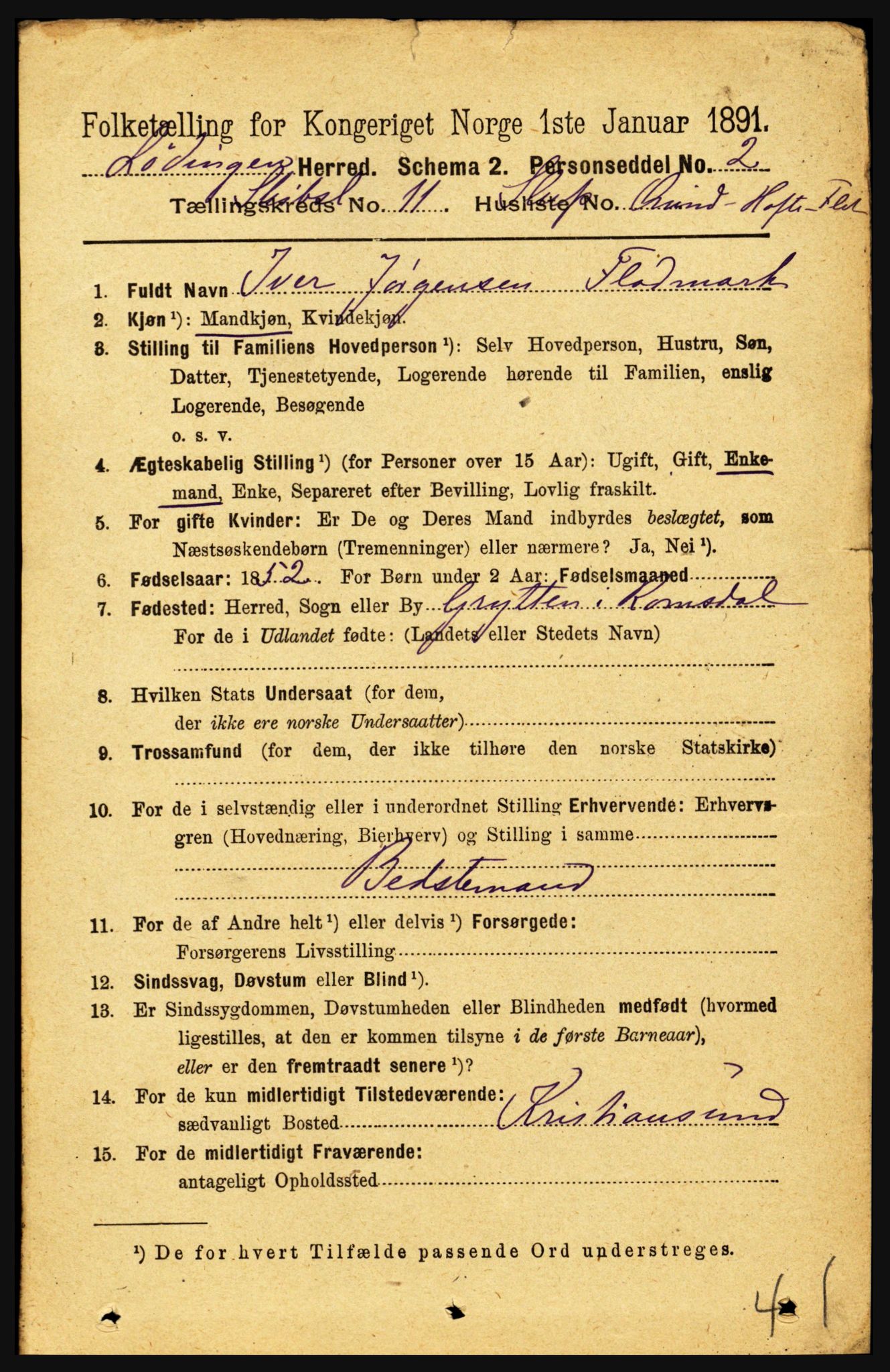 RA, 1891 census for 1851 Lødingen, 1891, p. 3961