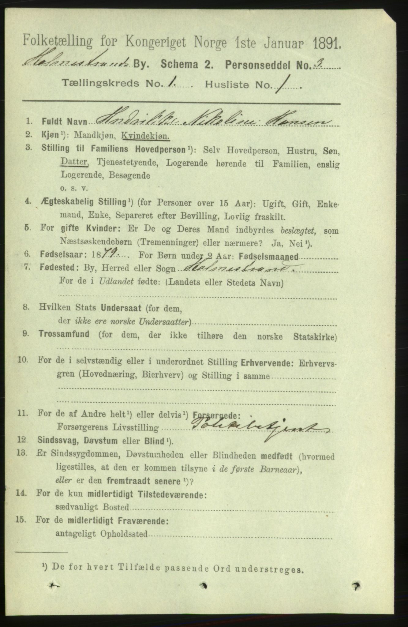 RA, 1891 census for 0702 Holmestrand, 1891, p. 487