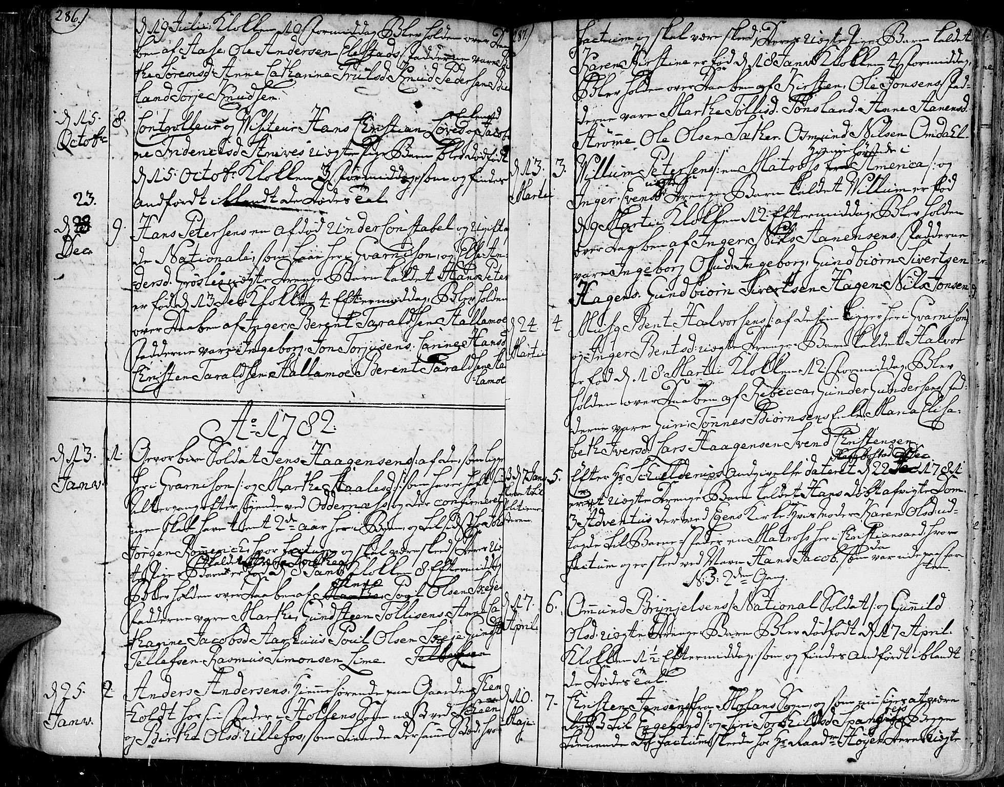 Kristiansand domprosti, AV/SAK-1112-0006/F/Fa/L0001: Parish register (official) no. A 1, 1734-1793, p. 286-287