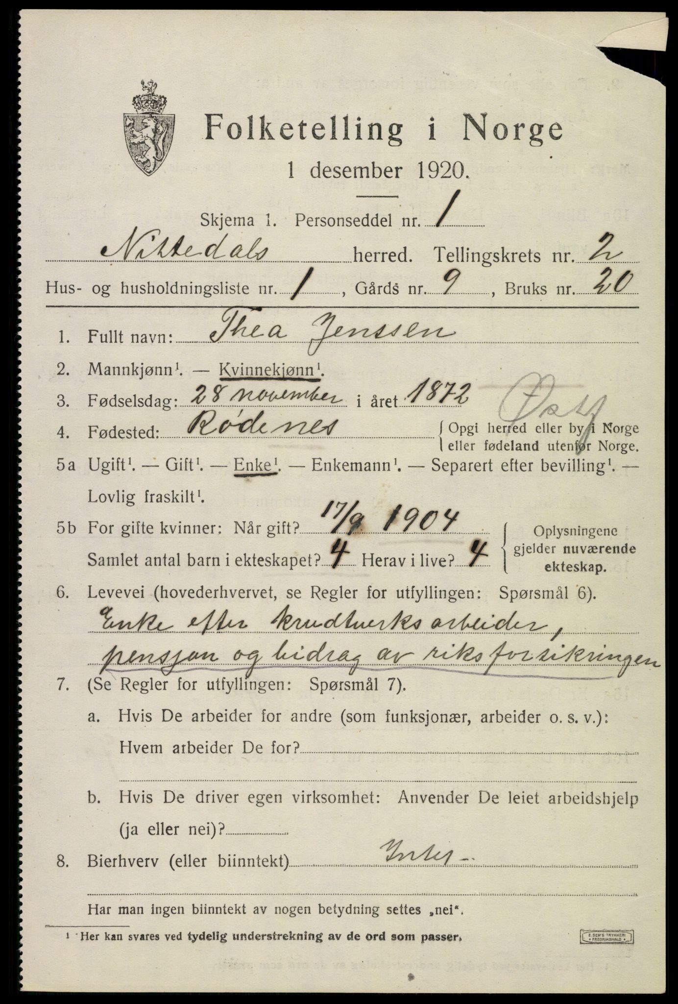 SAO, 1920 census for Nittedal, 1920, p. 1986