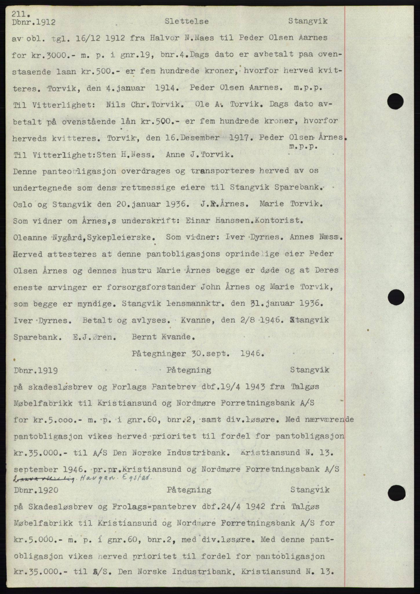 Nordmøre sorenskriveri, SAT/A-4132/1/2/2Ca: Mortgage book no. C82b, 1946-1951, Diary no: : 1912/1946