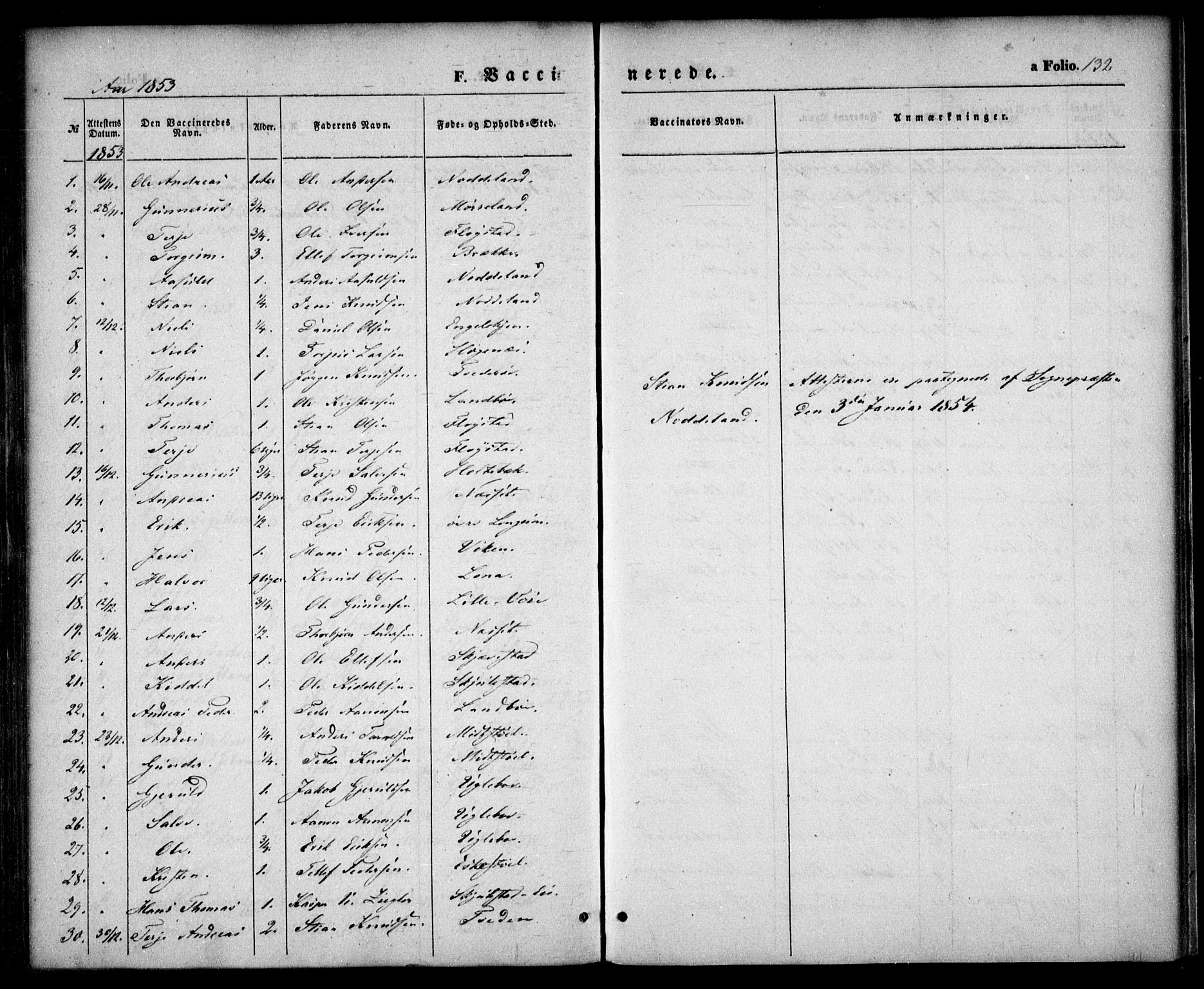 Austre Moland sokneprestkontor, SAK/1111-0001/F/Fa/Faa/L0007: Parish register (official) no. A 7, 1847-1857, p. 132