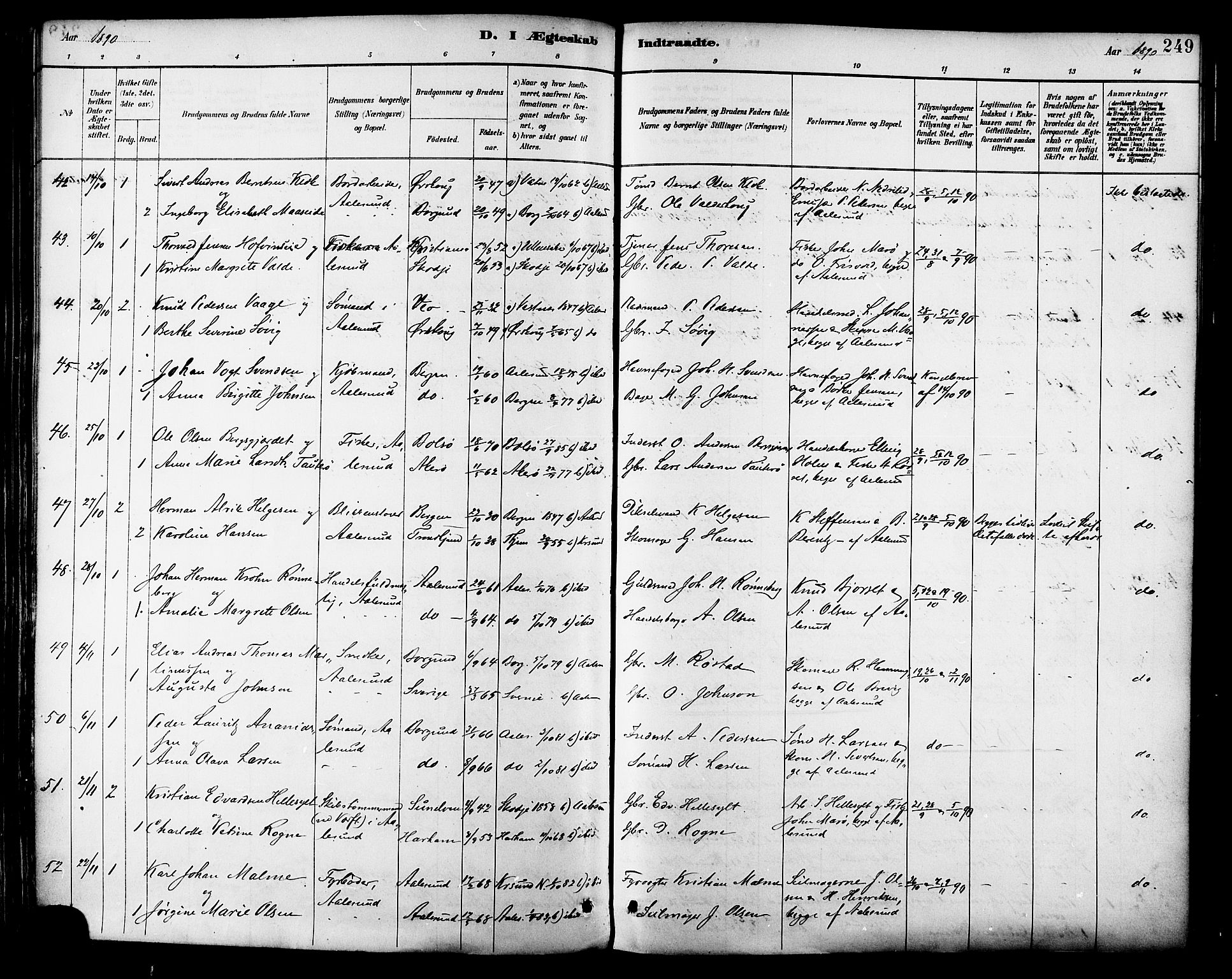 Ministerialprotokoller, klokkerbøker og fødselsregistre - Møre og Romsdal, SAT/A-1454/529/L0455: Parish register (official) no. 529A05, 1885-1893, p. 249