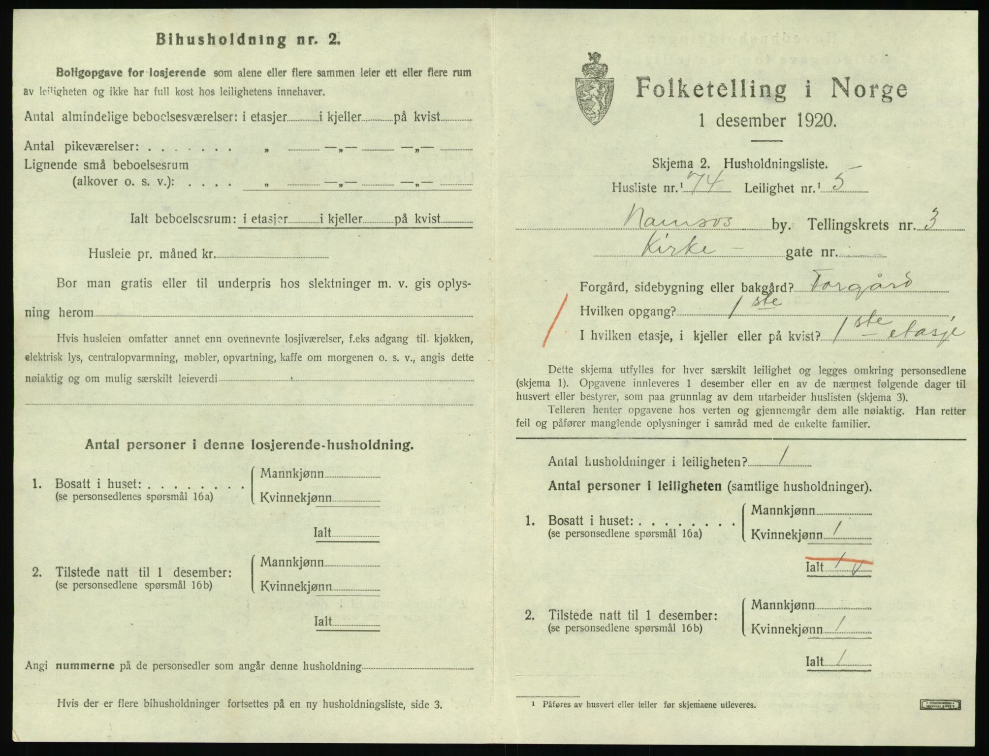 SAT, 1920 census for Namsos, 1920, p. 1401