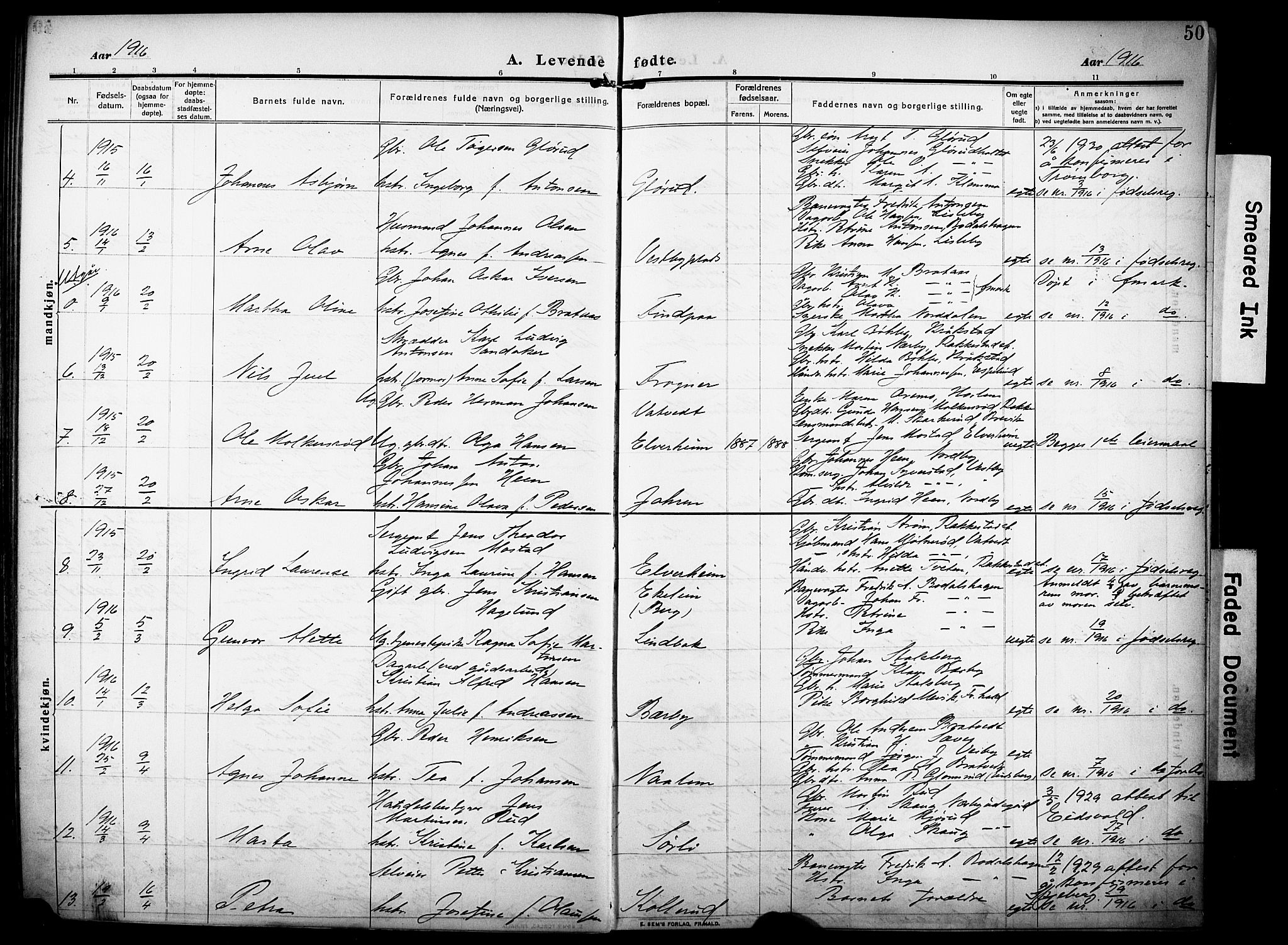 Rakkestad prestekontor Kirkebøker, AV/SAO-A-2008/F/Fa/L0015: Parish register (official) no. I 15, 1909-1922, p. 50