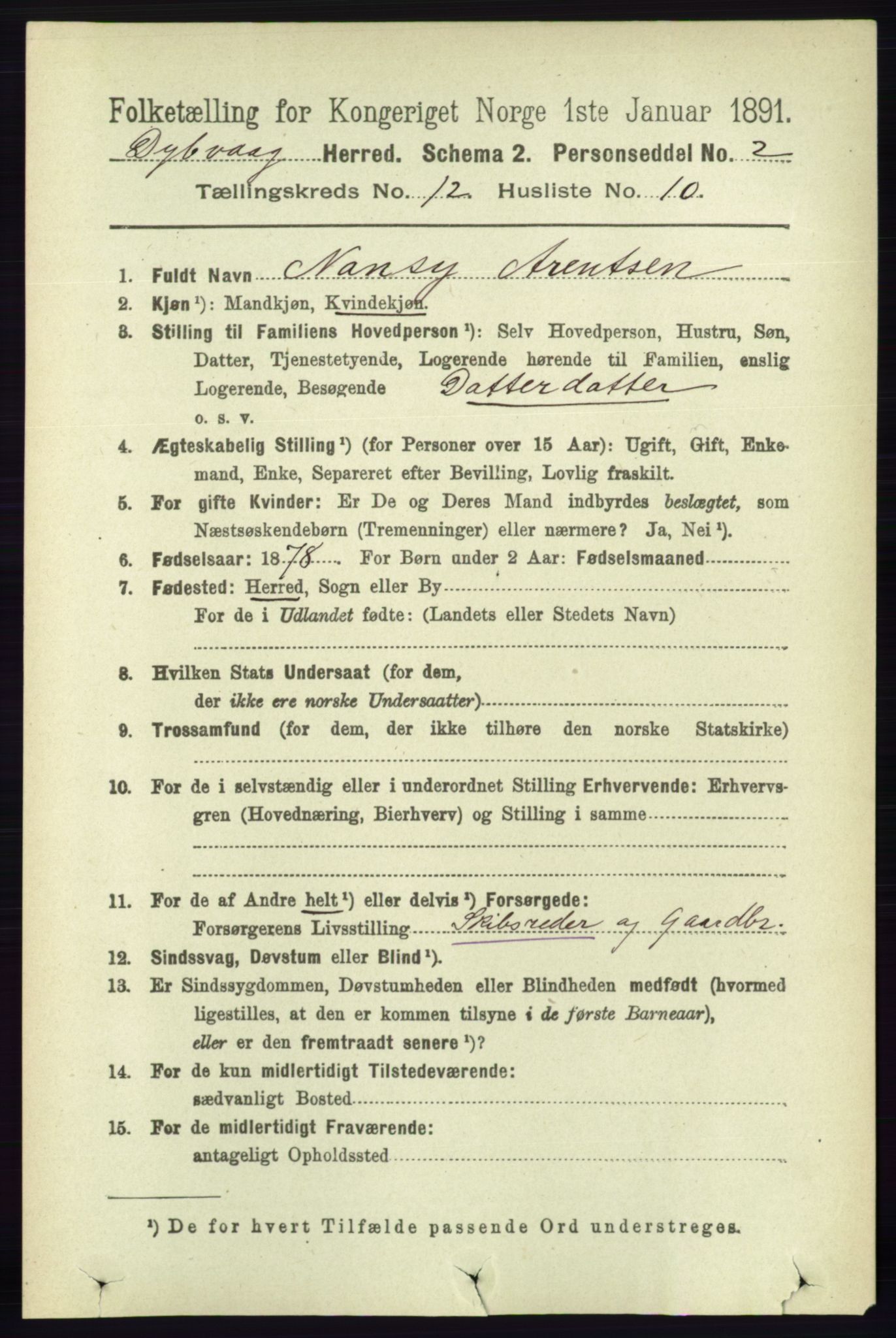 RA, 1891 census for 0915 Dypvåg, 1891, p. 4793