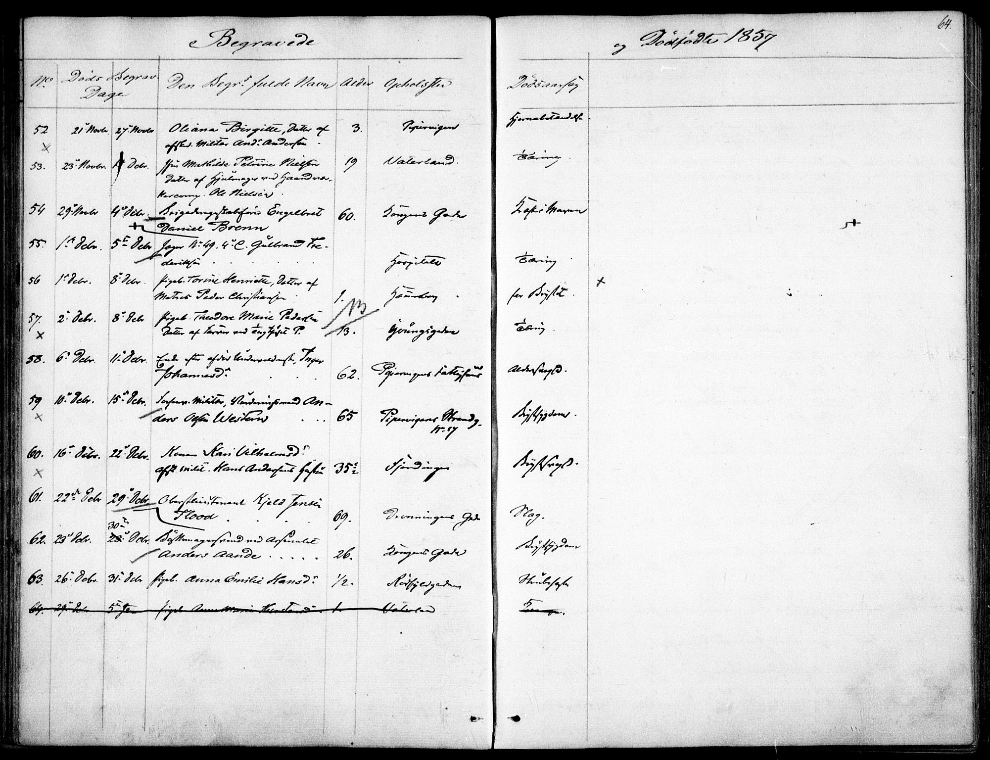 Garnisonsmenigheten Kirkebøker, AV/SAO-A-10846/F/Fa/L0009: Parish register (official) no. 9, 1842-1859, p. 64