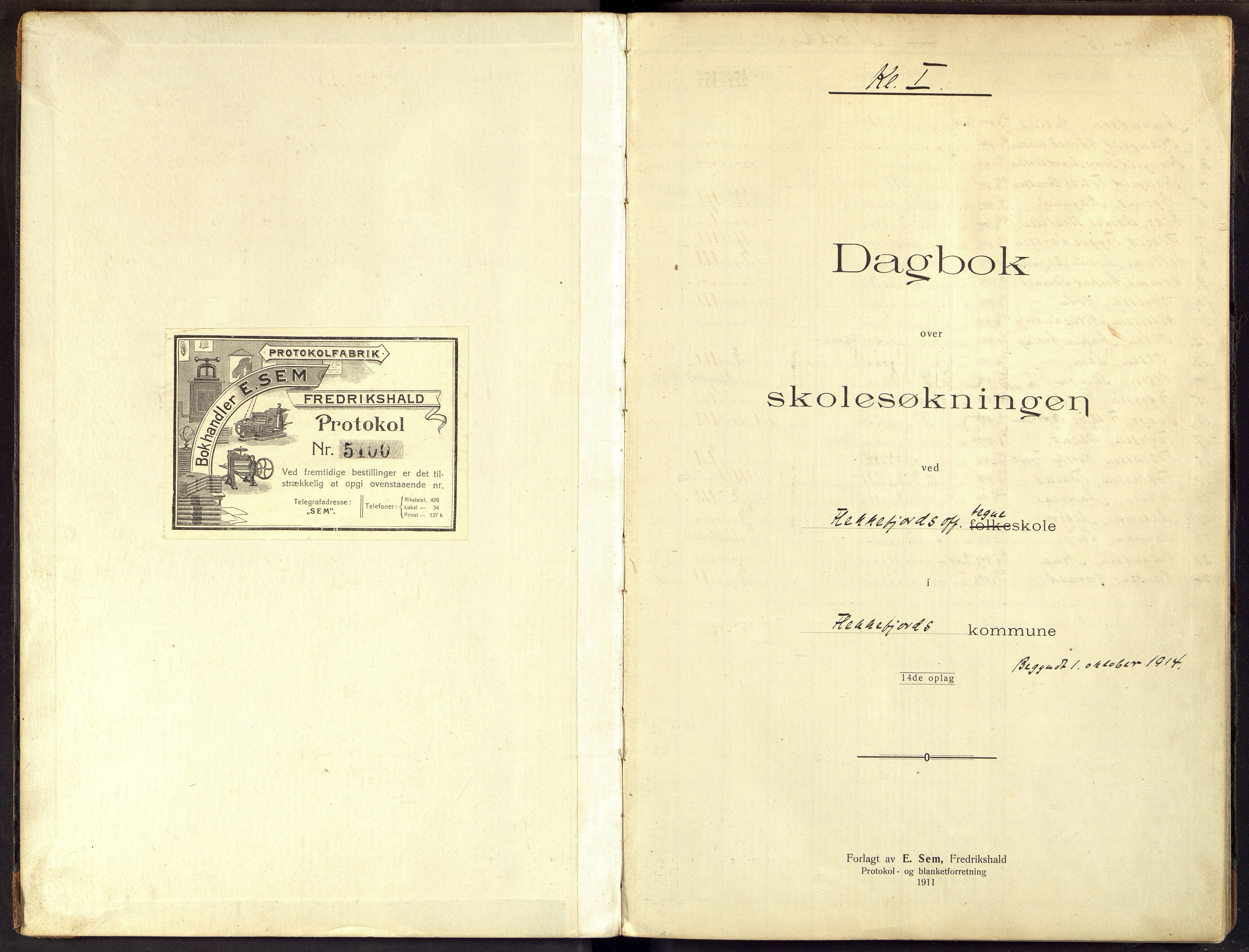 Flekkefjord By - Flekkefjord Tegneskole, ARKSOR/1004FG557/I/L0001: Dagbok, 1914-1927