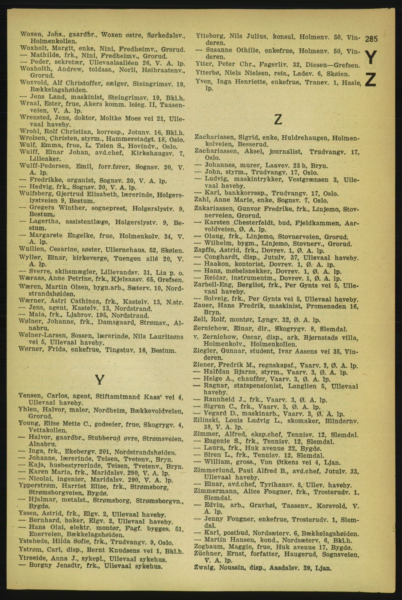 Aker adressebok/adressekalender, PUBL/001/A/004: Aker adressebok, 1929, p. 285