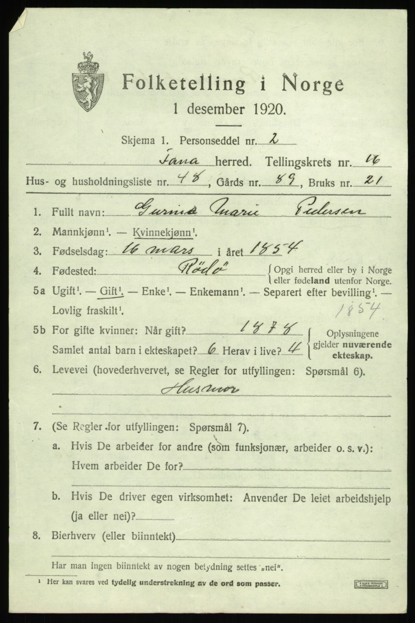 SAB, 1920 census for Fana, 1920, p. 22203