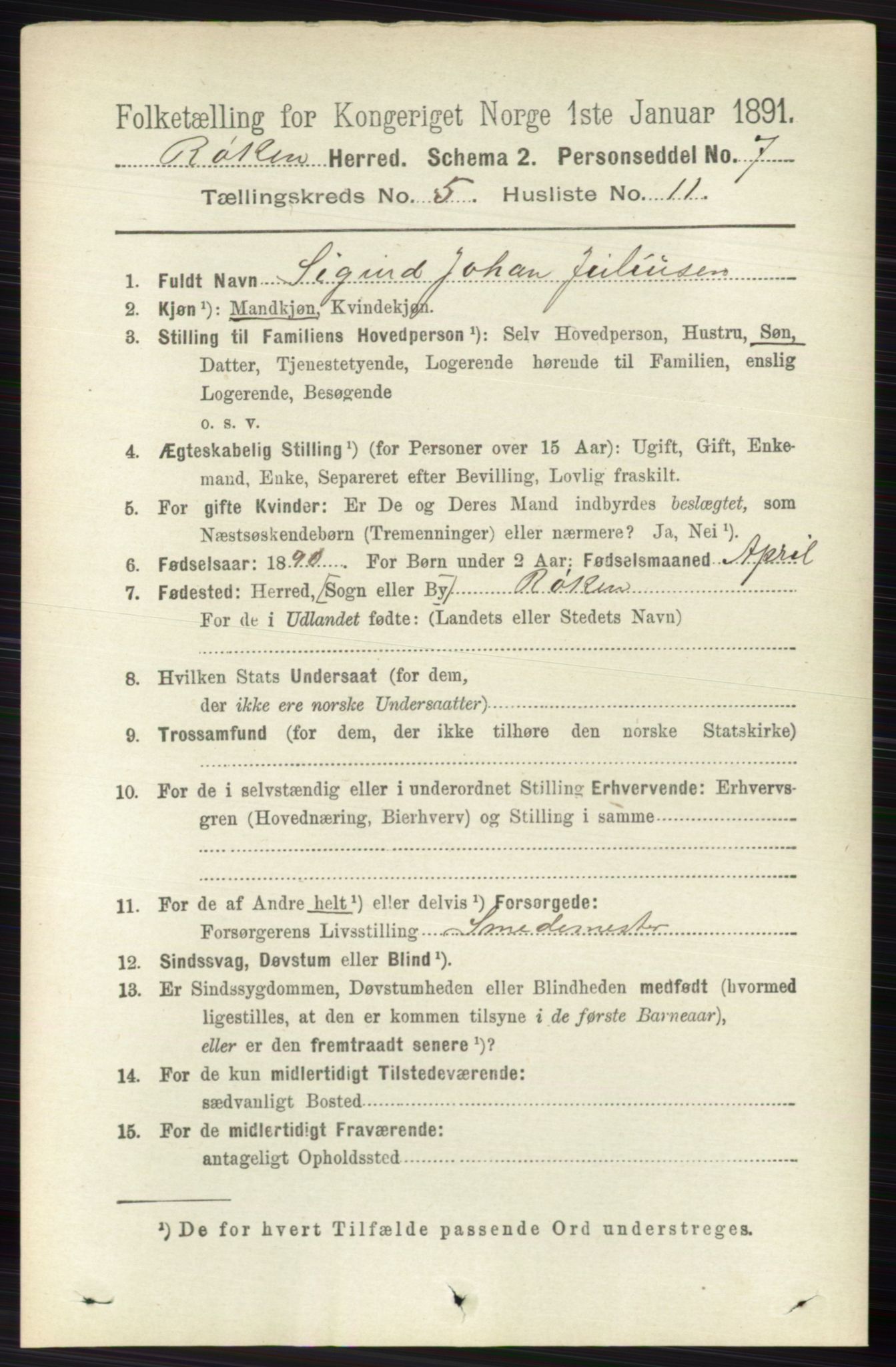 RA, 1891 census for 0627 Røyken, 1891, p. 2946