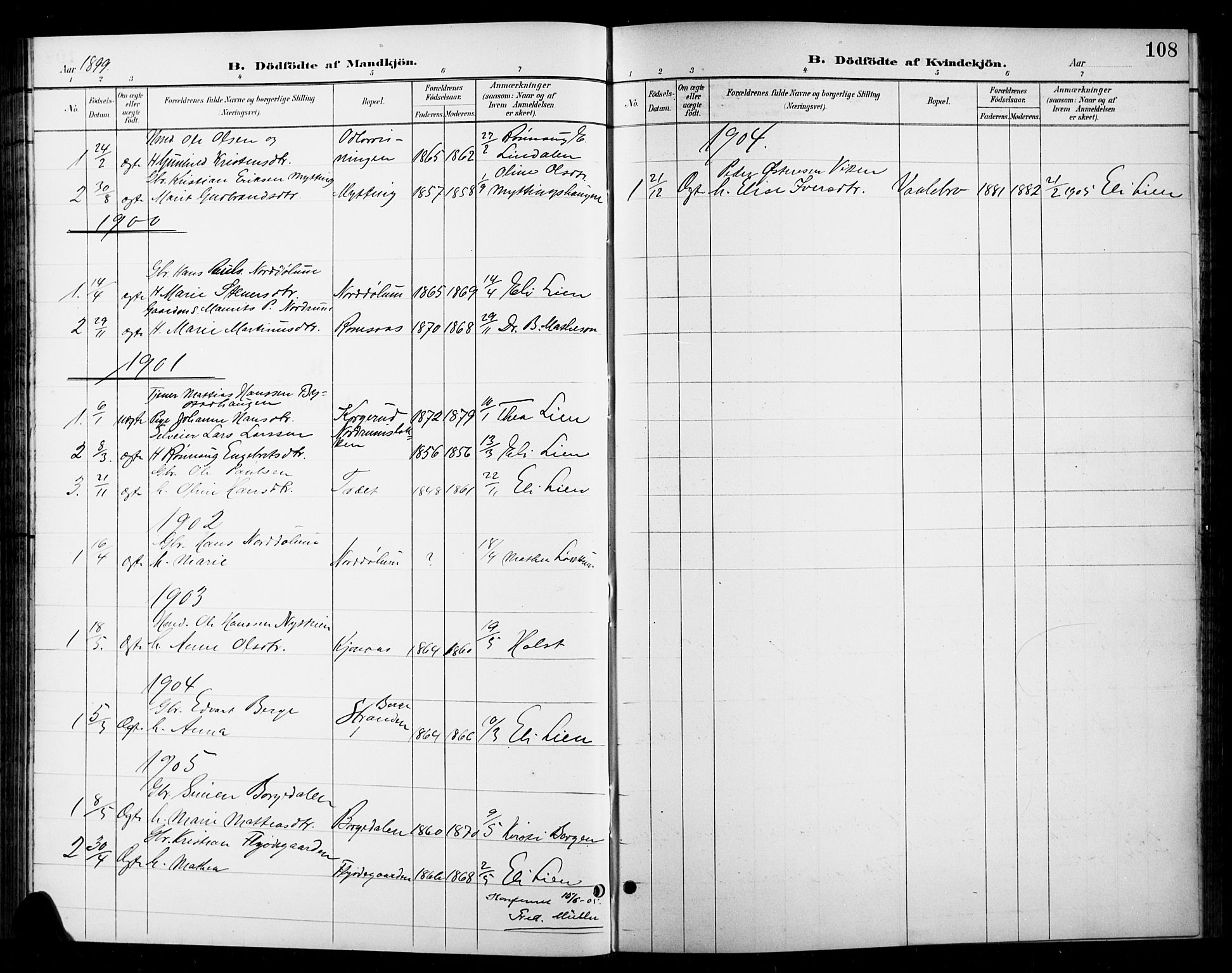 Ringebu prestekontor, AV/SAH-PREST-082/H/Ha/Hab/L0009: Parish register (copy) no. 9, 1899-1921, p. 108