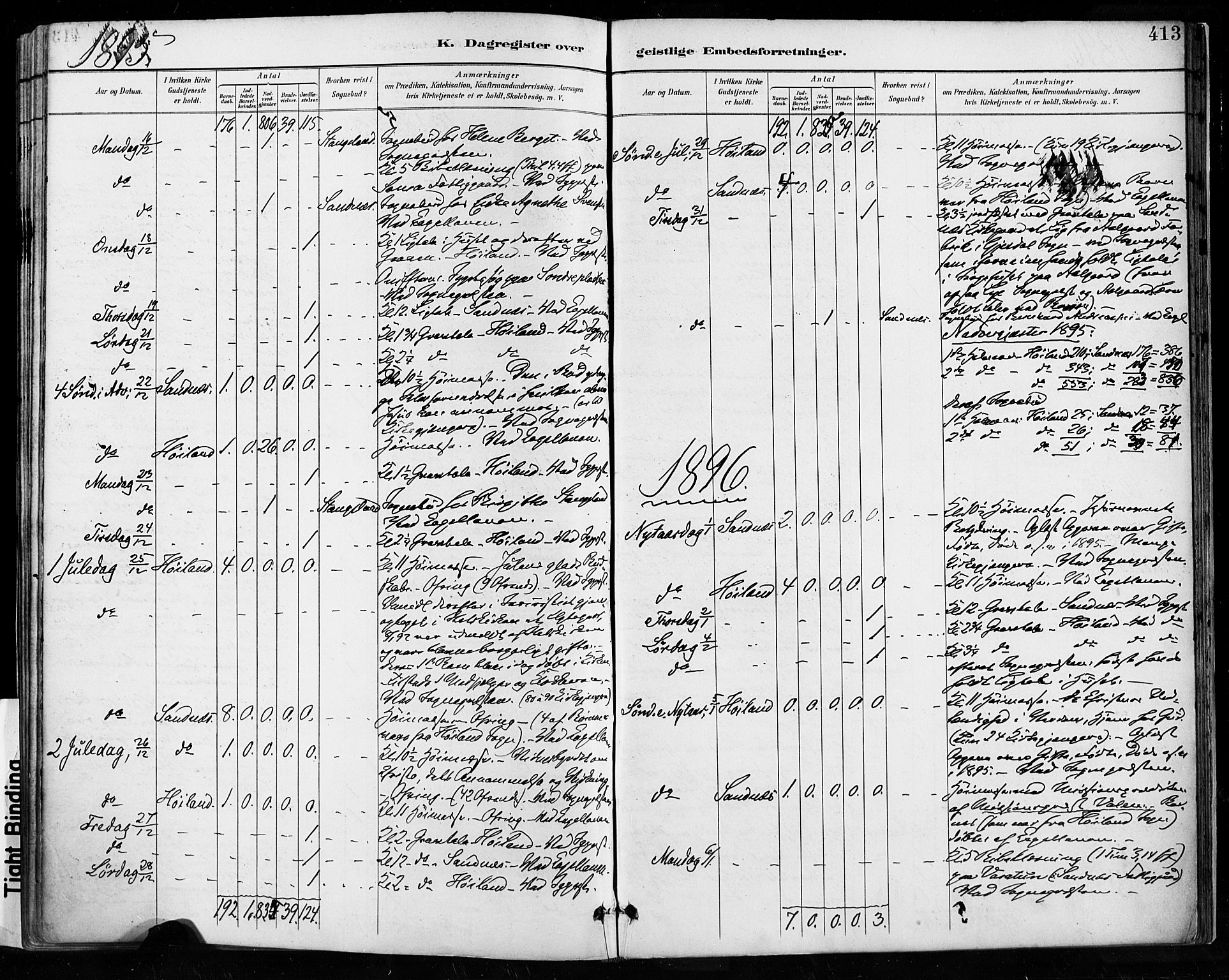 Høyland sokneprestkontor, SAST/A-101799/001/30BA/L0013: Parish register (official) no. A 13.2, 1889-1898, p. 413