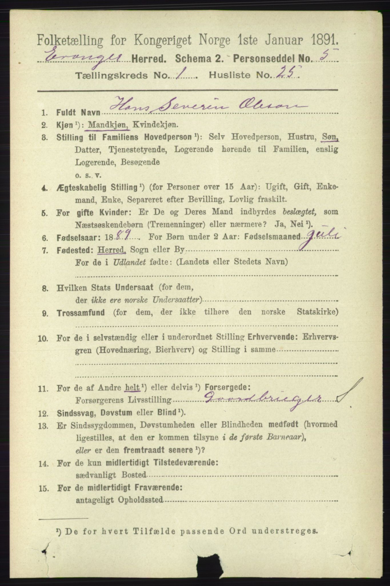 RA, 1891 census for 1237 Evanger, 1891, p. 244