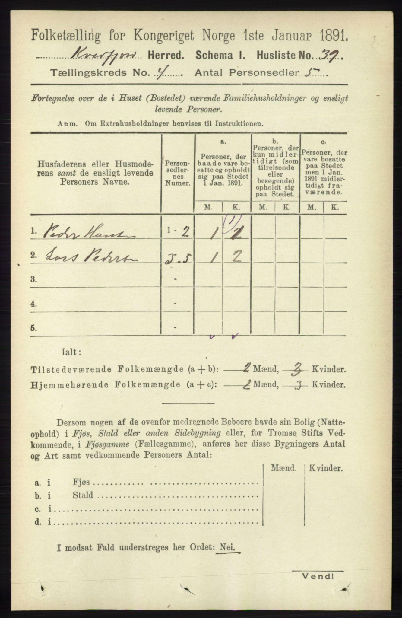 RA, 1891 census for 1911 Kvæfjord, 1891, p. 1788