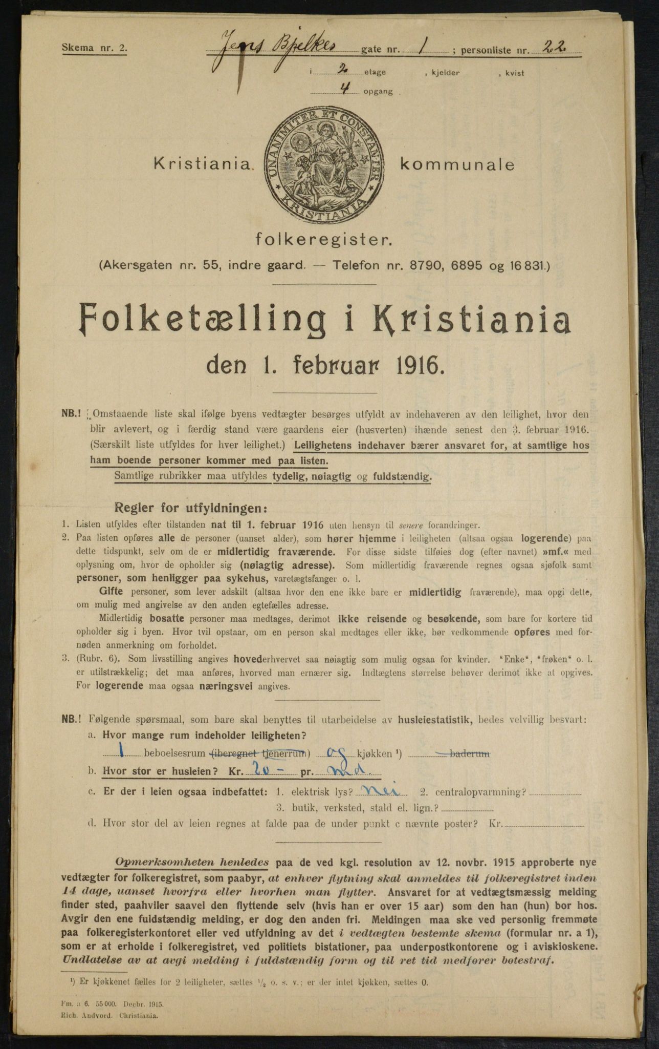 OBA, Municipal Census 1916 for Kristiania, 1916, p. 46544