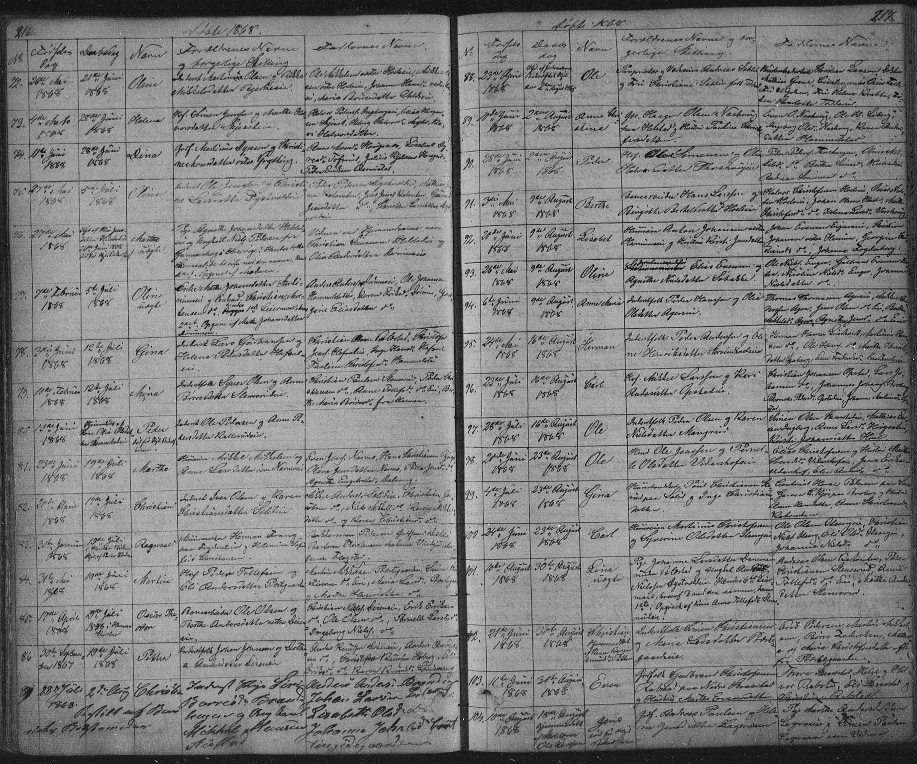Vang prestekontor, Hedmark, SAH/PREST-008/H/Ha/Hab/L0010A: Parish register (copy) no. 10a, 1854-1896, p. 216-217