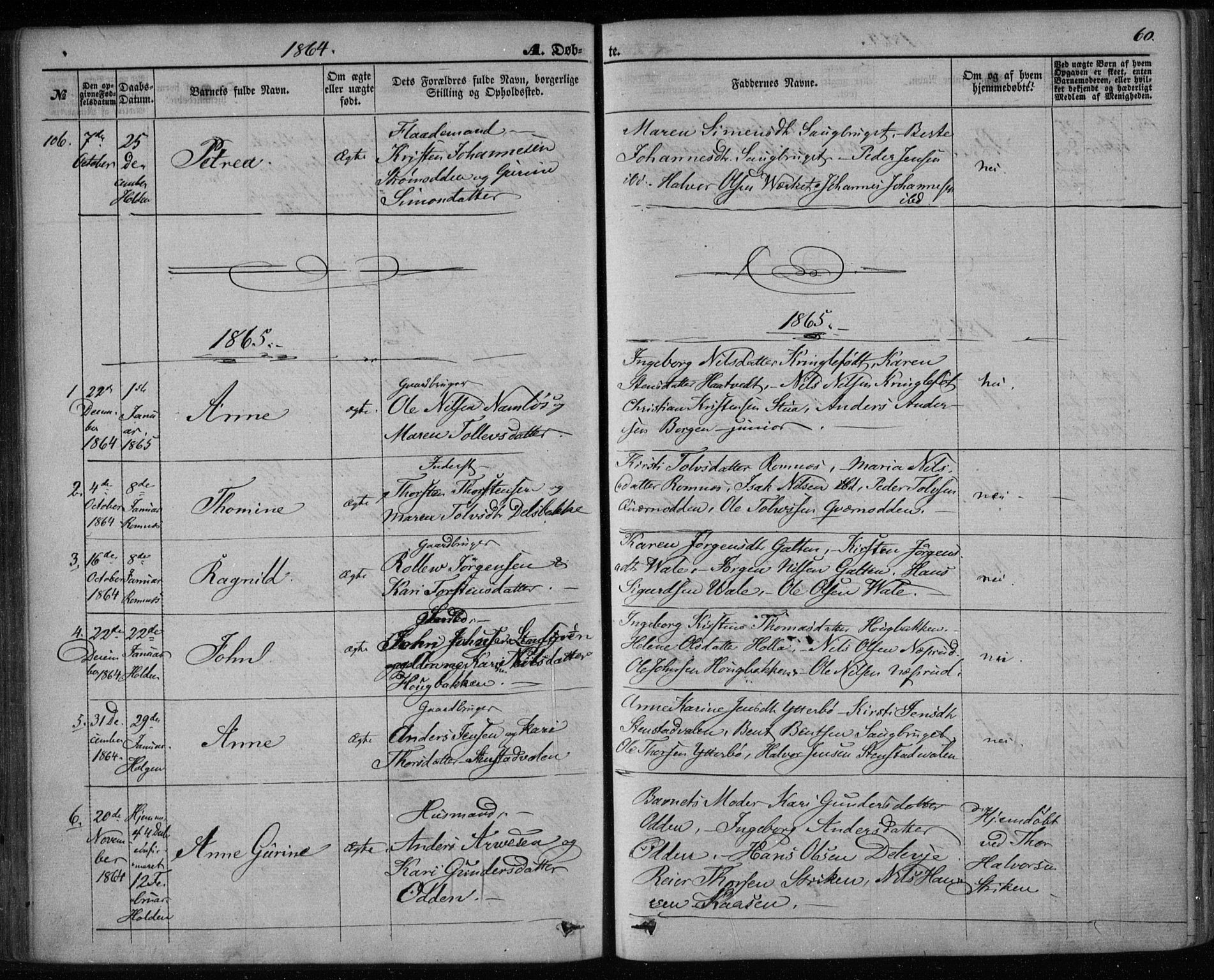 Holla kirkebøker, SAKO/A-272/F/Fa/L0006: Parish register (official) no. 6, 1861-1869, p. 60