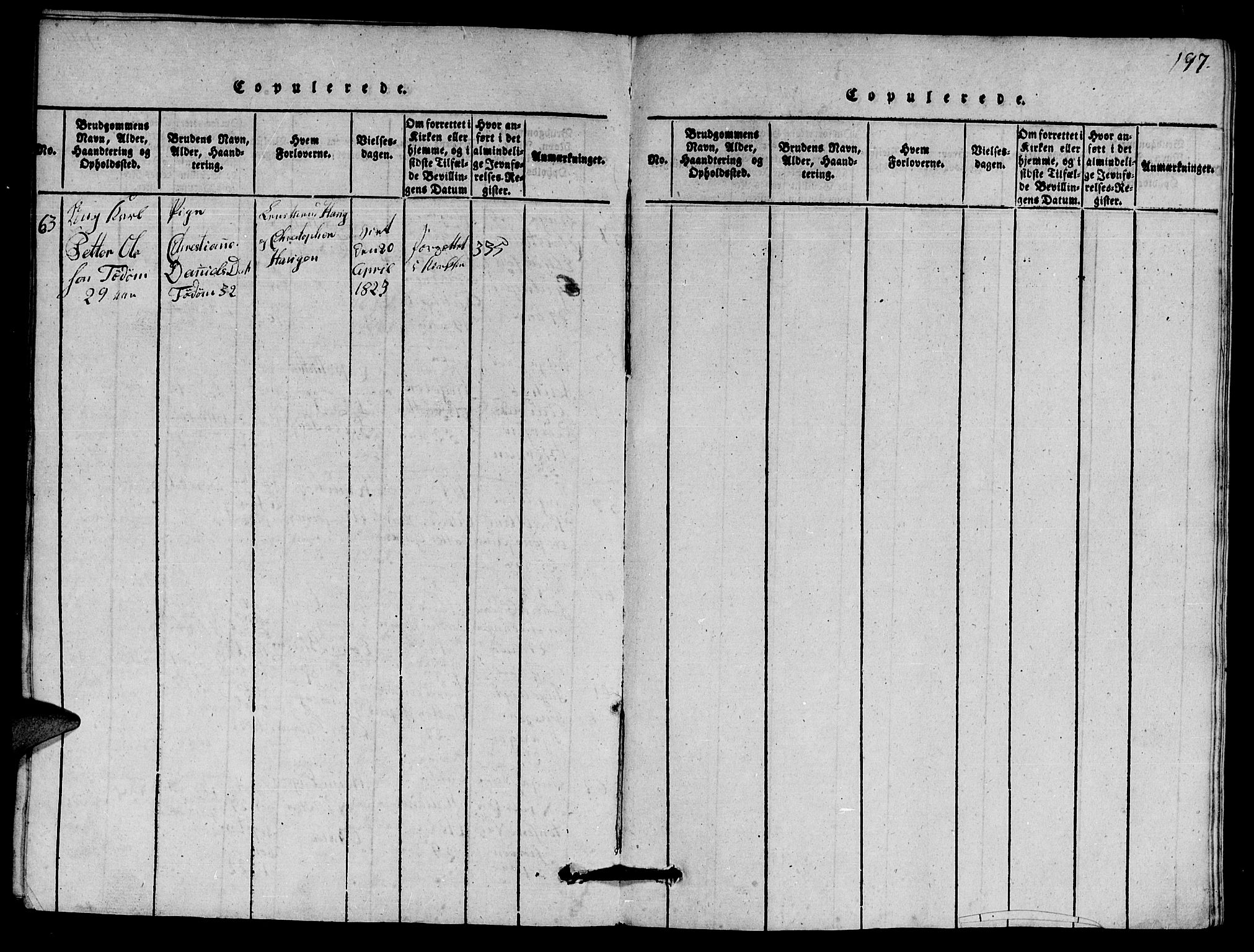 Ministerialprotokoller, klokkerbøker og fødselsregistre - Nord-Trøndelag, SAT/A-1458/770/L0590: Parish register (copy) no. 770C01, 1815-1824, p. 197