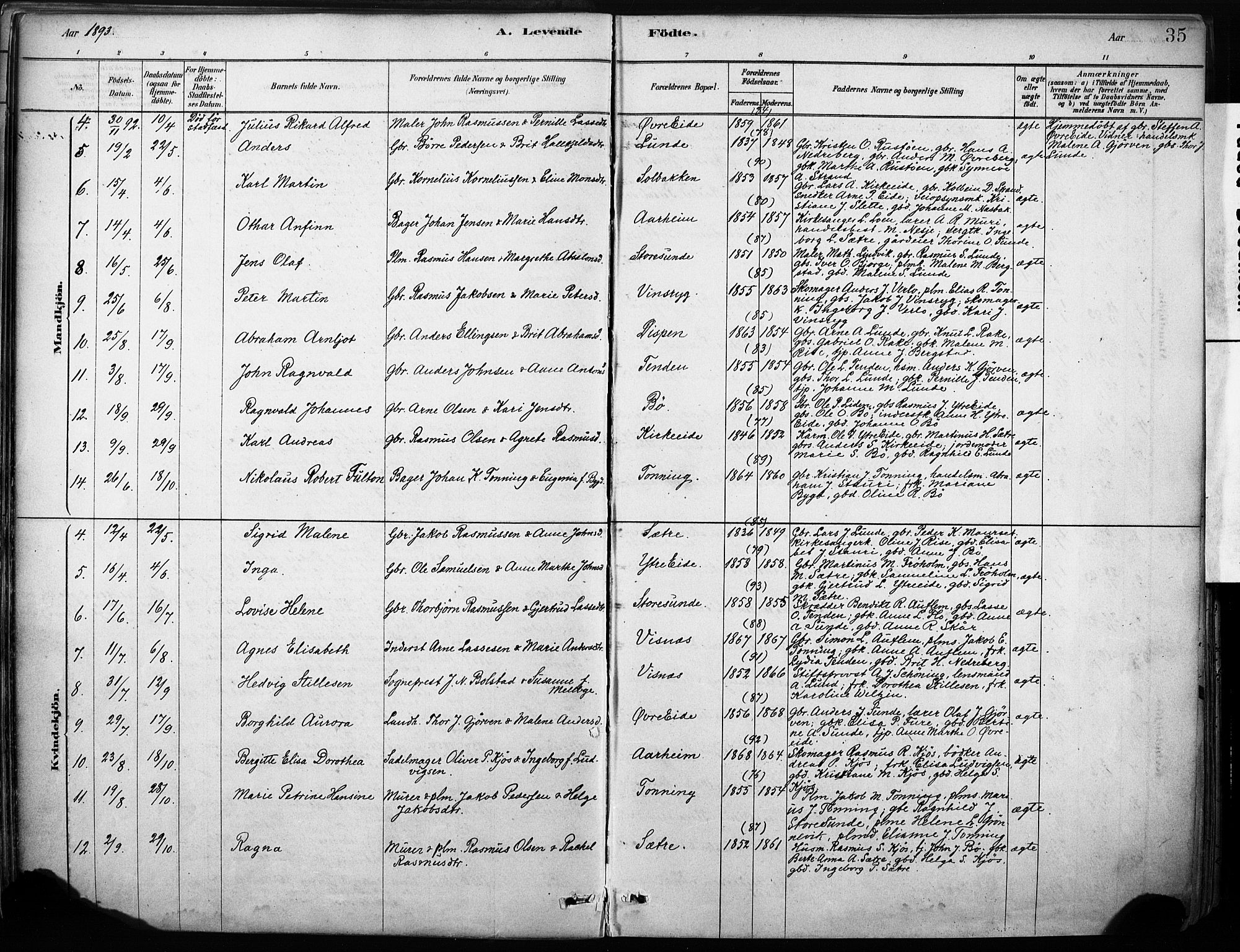 Stryn Sokneprestembete, SAB/A-82501: Parish register (official) no. B 1, 1878-1907, p. 35