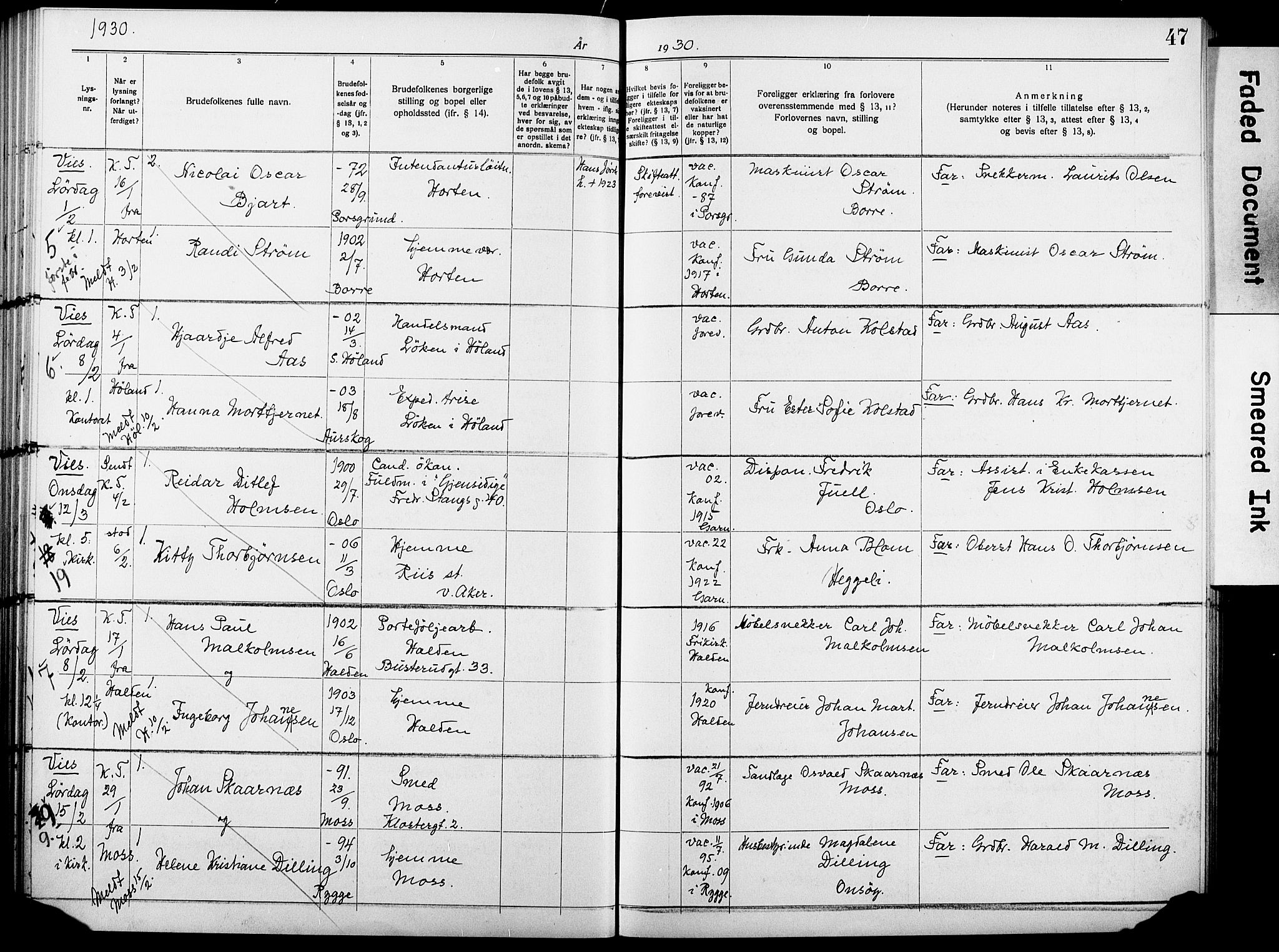 Garnisonsmenigheten Kirkebøker, AV/SAO-A-10846/H/Ha/L0010: Banns register no. I 10, 1922-1932, p. 47