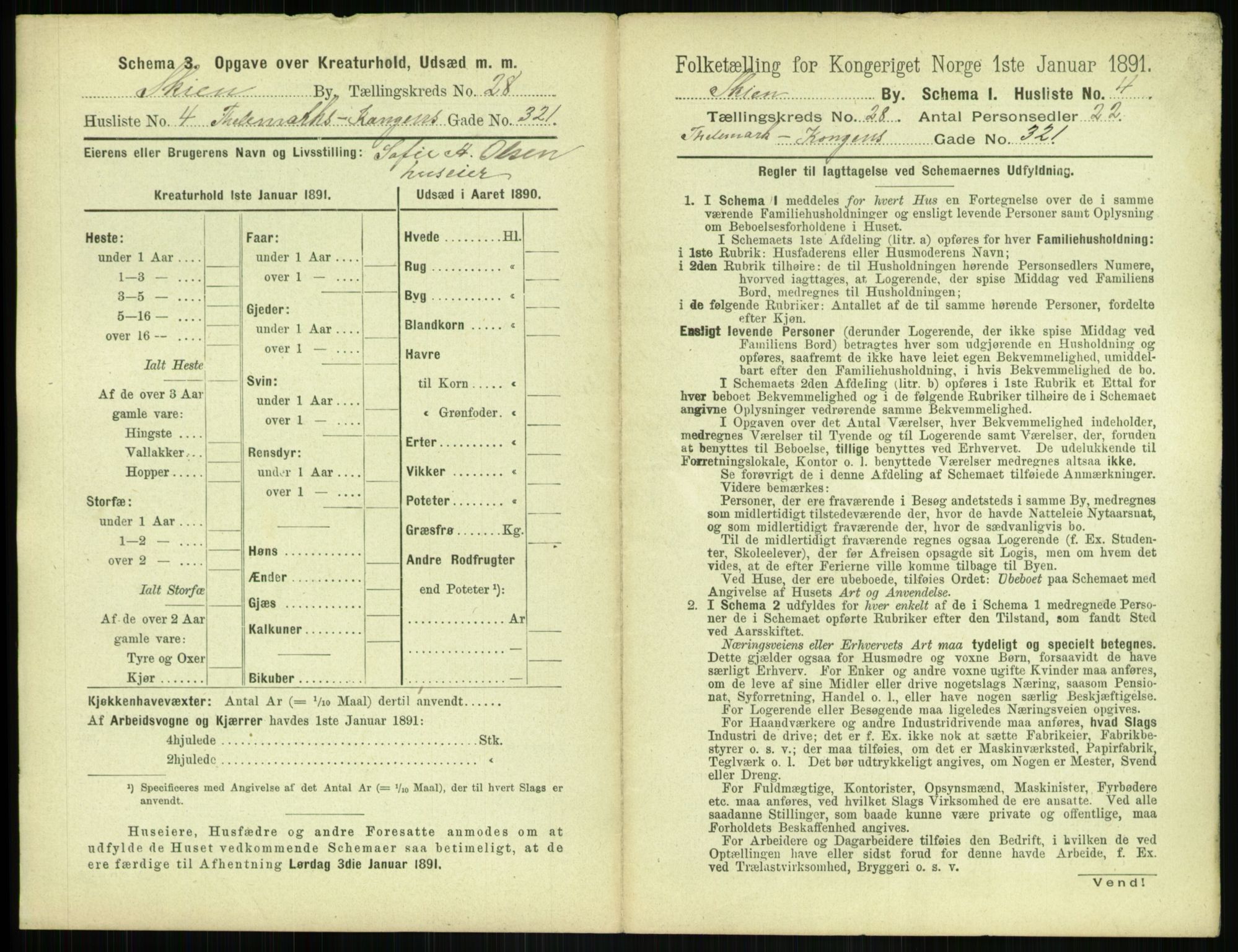 RA, 1891 census for 0806 Skien, 1891, p. 1044