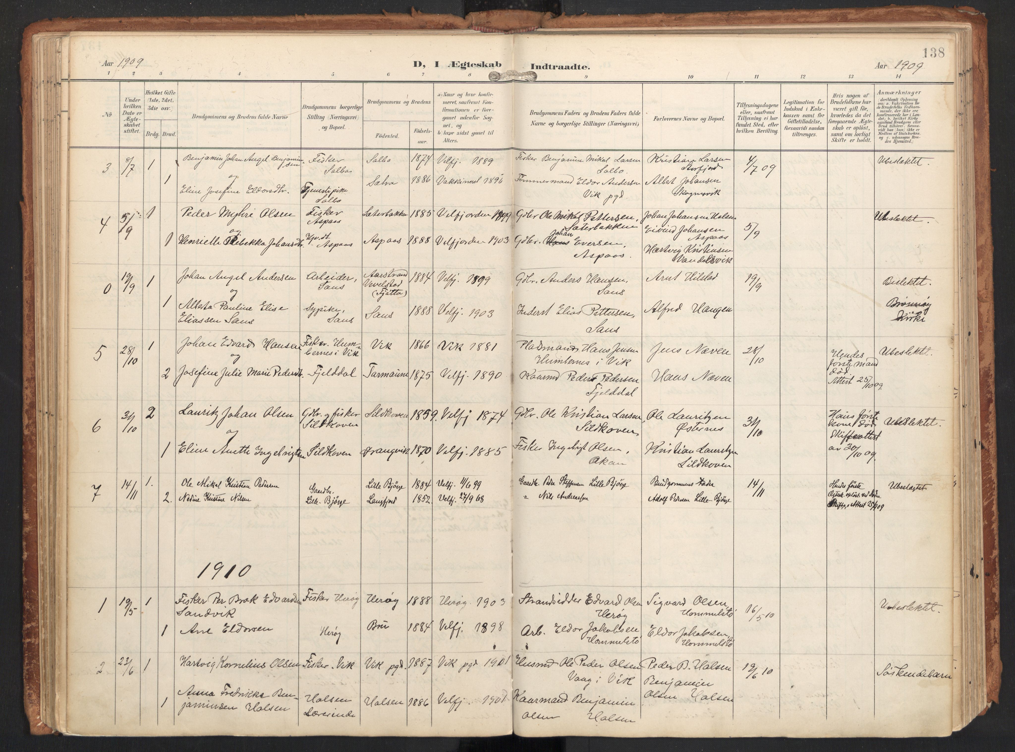 Ministerialprotokoller, klokkerbøker og fødselsregistre - Nordland, SAT/A-1459/814/L0227: Parish register (official) no. 814A08, 1899-1920, p. 138