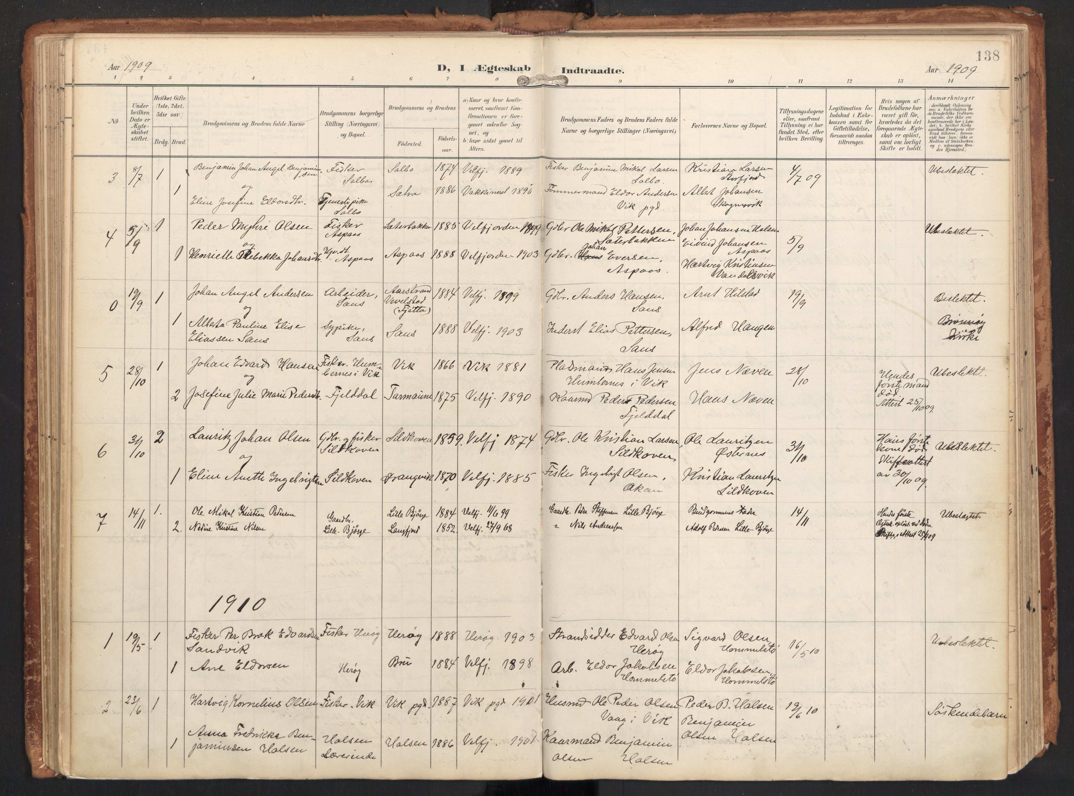 Ministerialprotokoller, klokkerbøker og fødselsregistre - Nordland, AV/SAT-A-1459/814/L0227: Parish register (official) no. 814A08, 1899-1920, p. 138