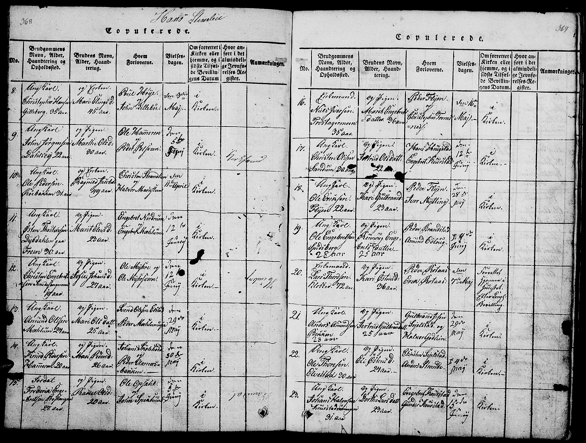 Ringebu prestekontor, SAH/PREST-082/H/Ha/Hab/L0001: Parish register (copy) no. 1, 1821-1839, p. 368-369