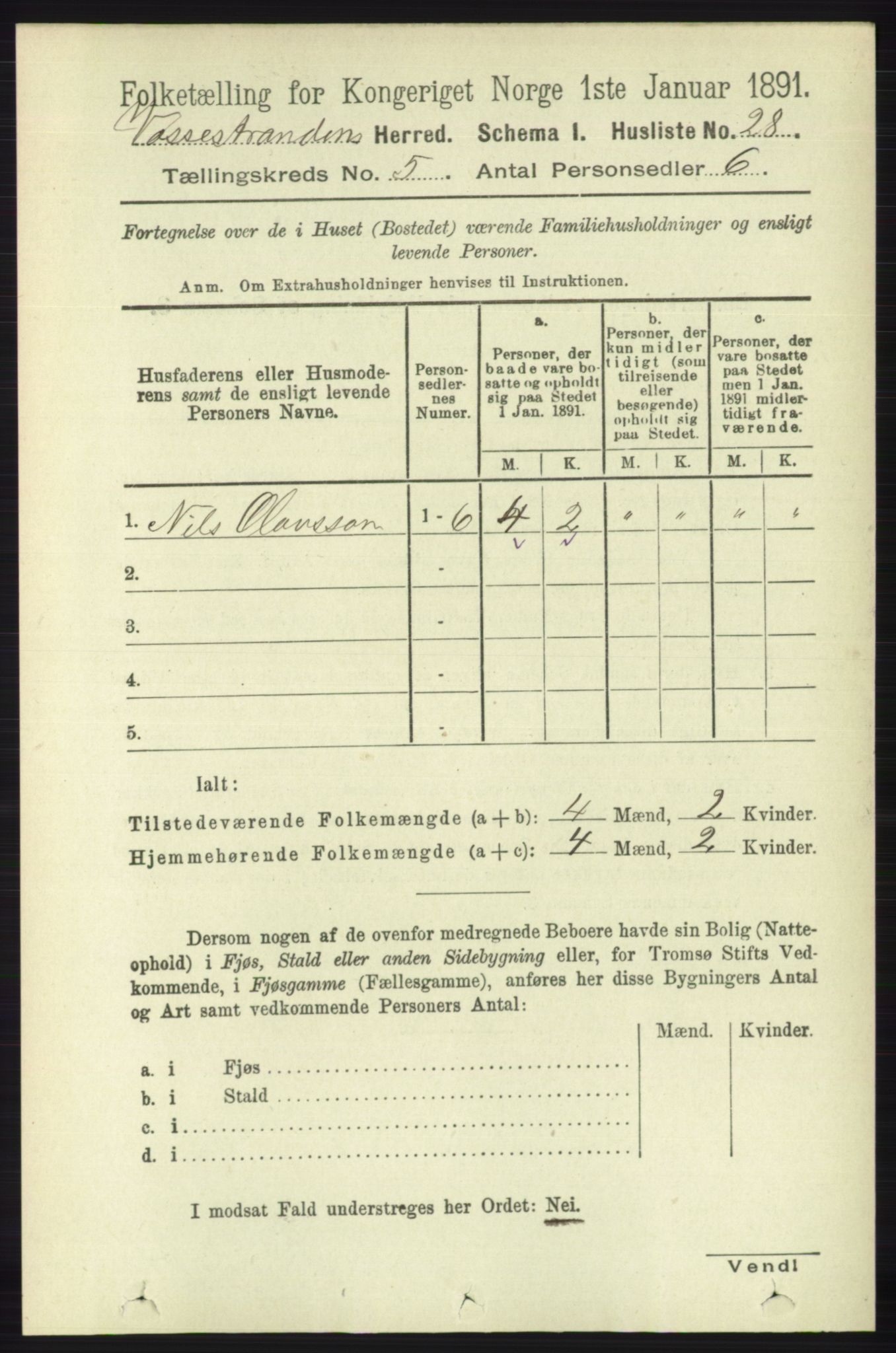 RA, 1891 census for 1236 Vossestrand, 1891, p. 1878