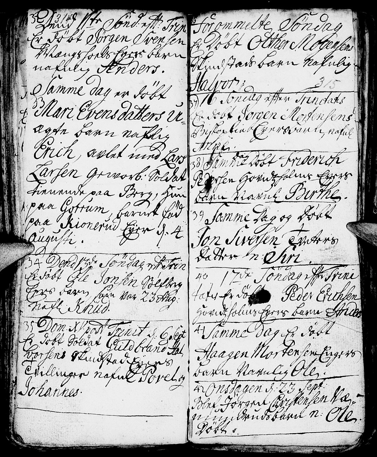 Nes prestekontor, Hedmark, AV/SAH-PREST-020/L/La/L0001: Parish register (copy) no. 1, 1663-1784, p. 314-315