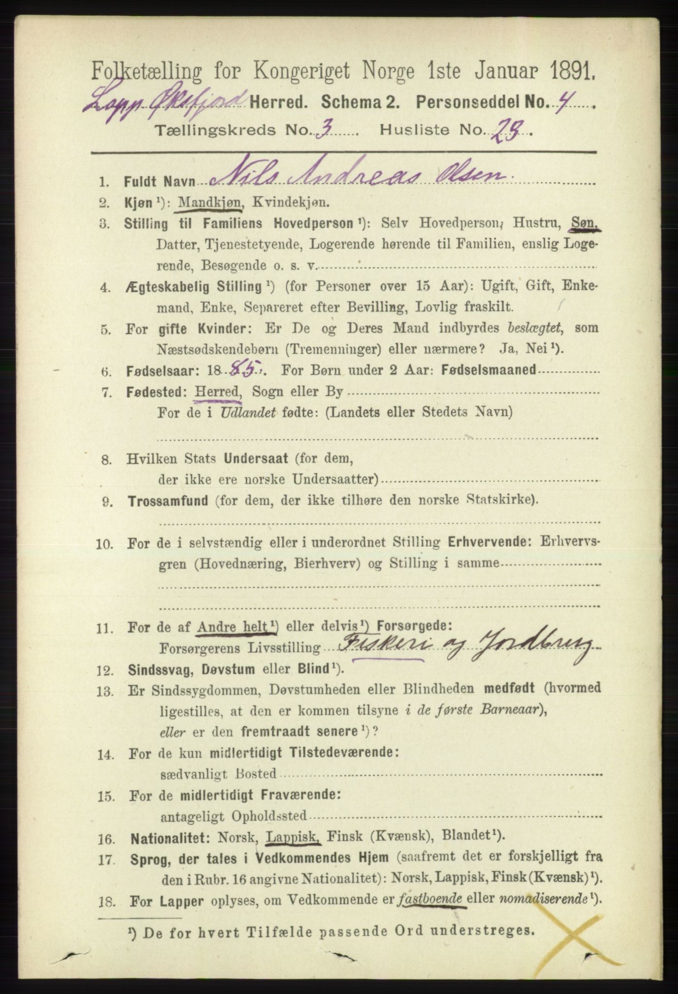 RA, 1891 census for 2014 Loppa, 1891, p. 803