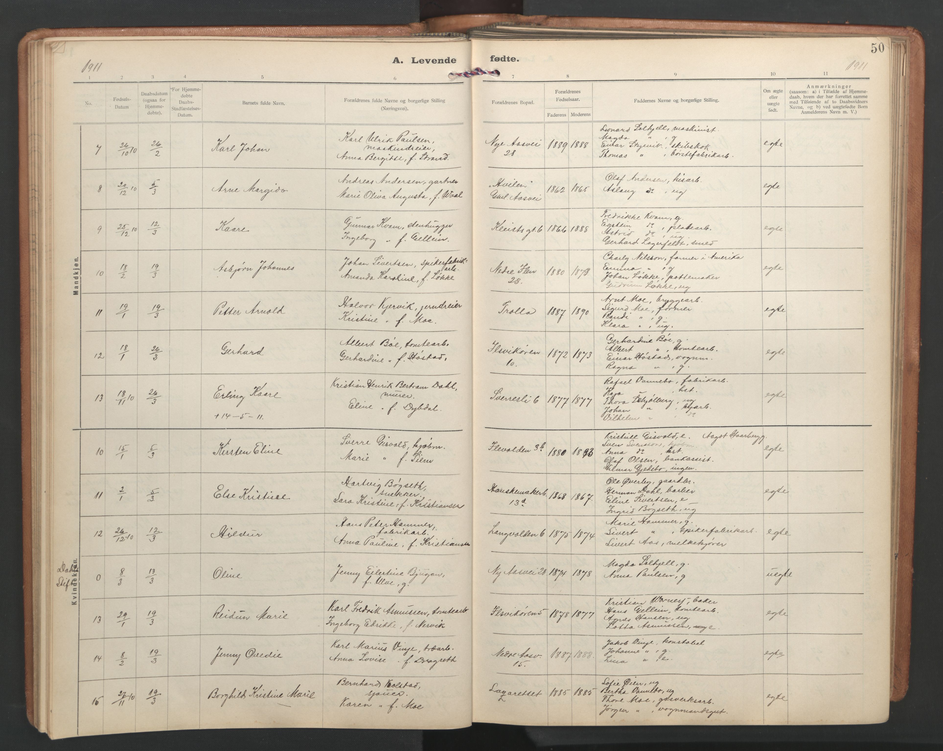 Ministerialprotokoller, klokkerbøker og fødselsregistre - Sør-Trøndelag, SAT/A-1456/603/L0173: Parish register (copy) no. 603C01, 1907-1962, p. 50