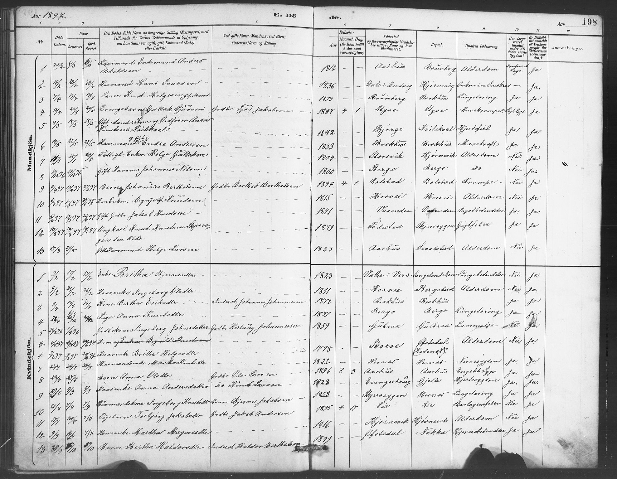 Evanger sokneprestembete, AV/SAB-A-99924: Parish register (copy) no. A 4, 1887-1897, p. 198