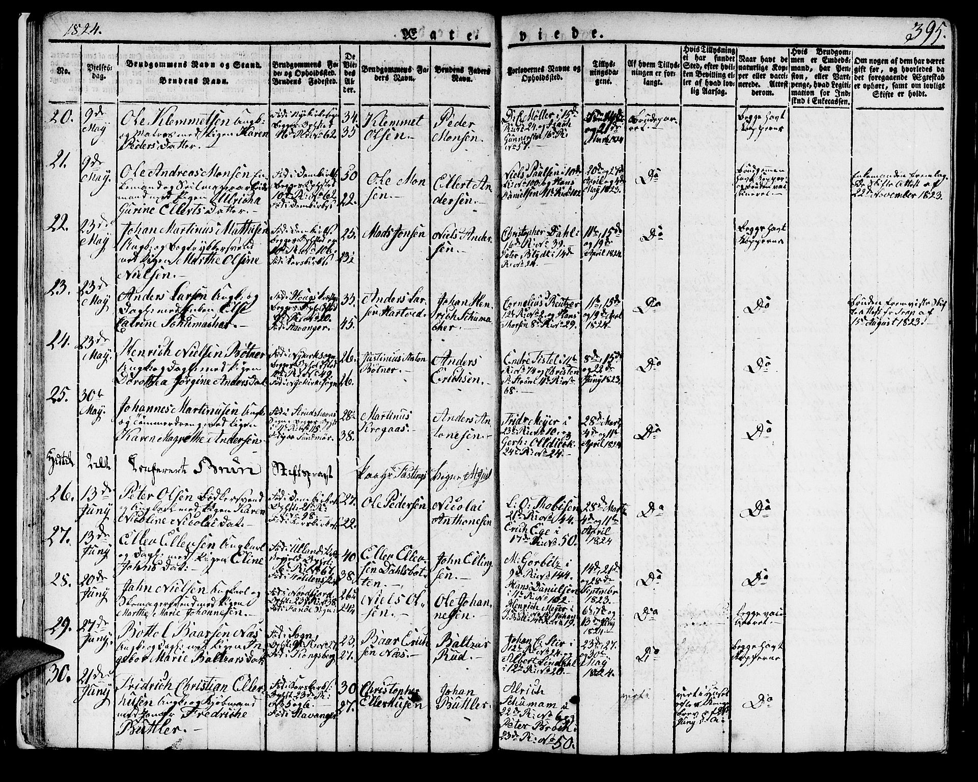 Domkirken sokneprestembete, AV/SAB-A-74801/H/Haa/L0012: Parish register (official) no. A 12, 1821-1840, p. 395