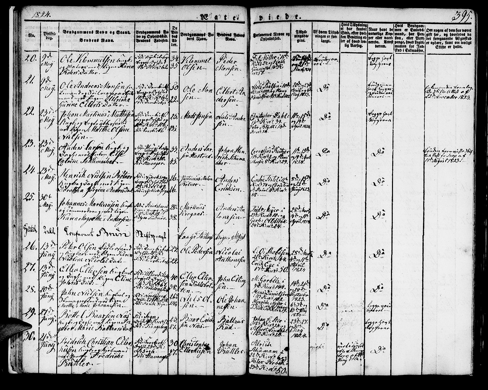 Domkirken sokneprestembete, SAB/A-74801/H/Haa/L0012: Parish register (official) no. A 12, 1821-1840, p. 395