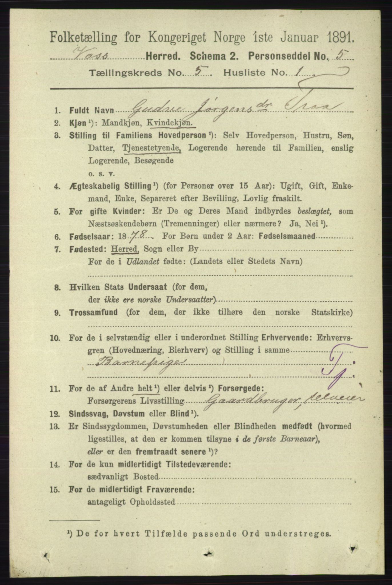 RA, 1891 census for 1235 Voss, 1891, p. 2706