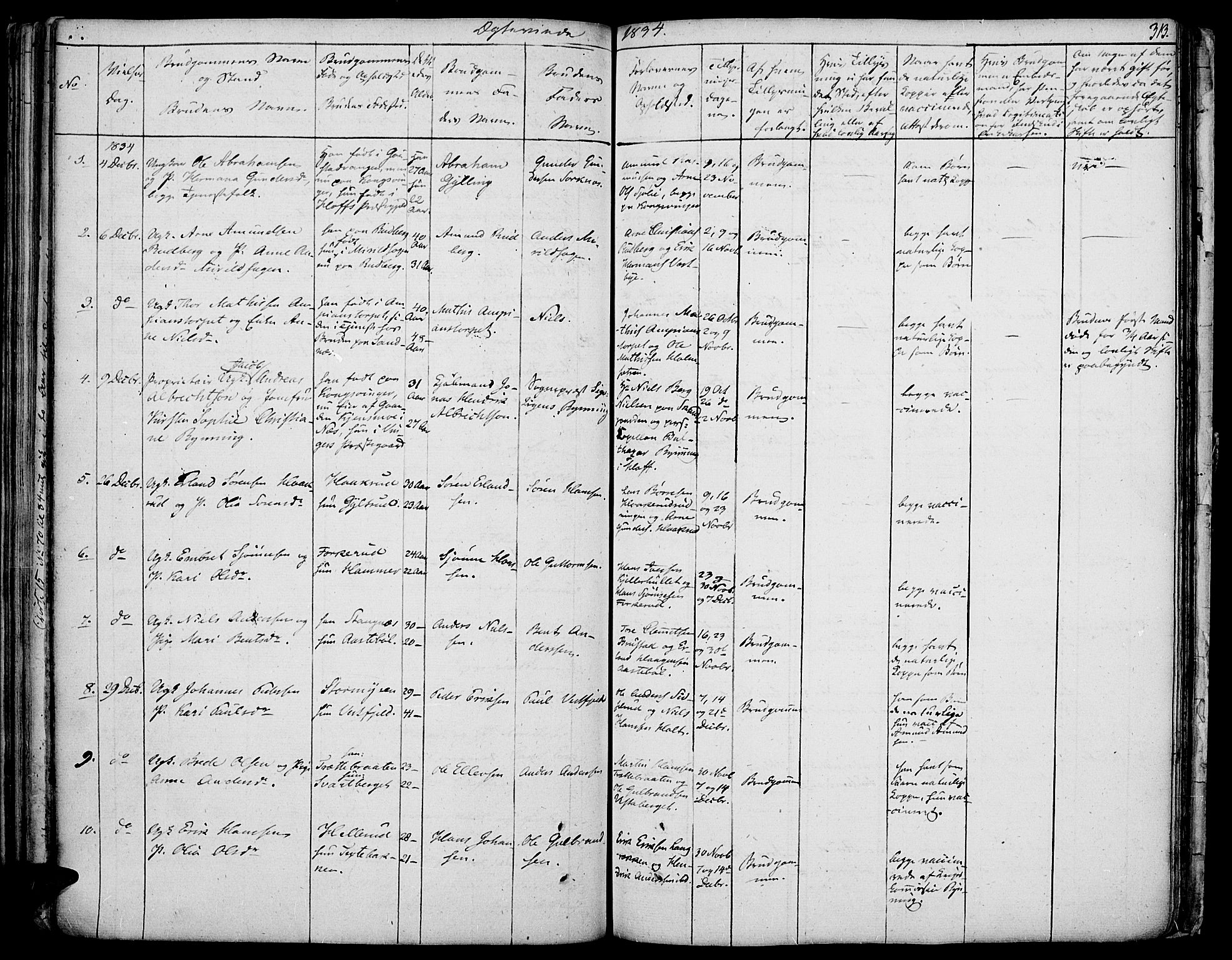 Vinger prestekontor, SAH/PREST-024/H/Ha/Haa/L0007: Parish register (official) no. 7, 1826-1839, p. 313