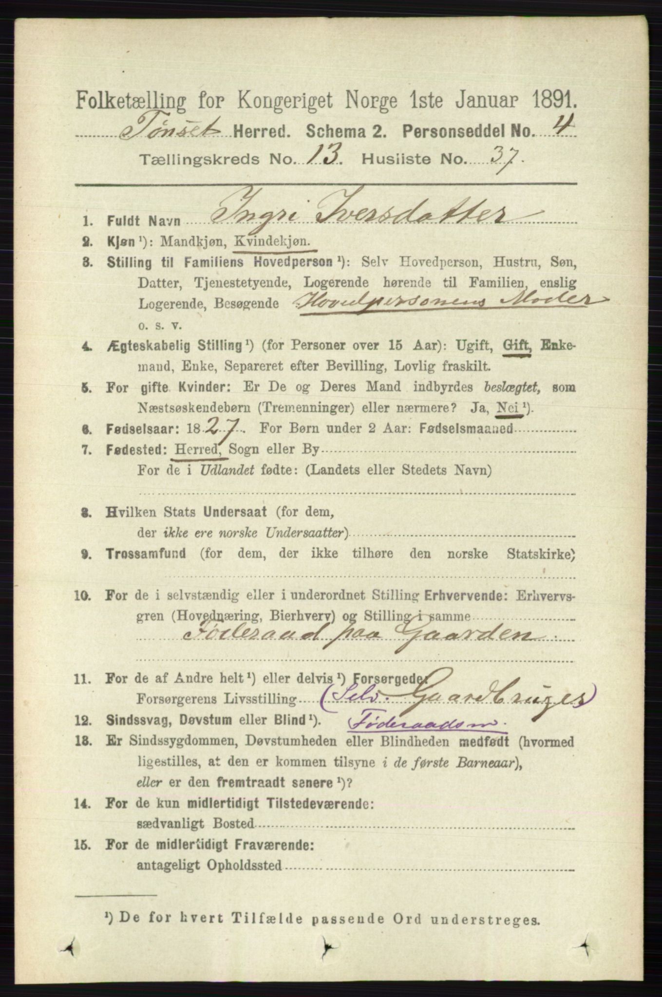 RA, 1891 census for 0437 Tynset, 1891, p. 3702