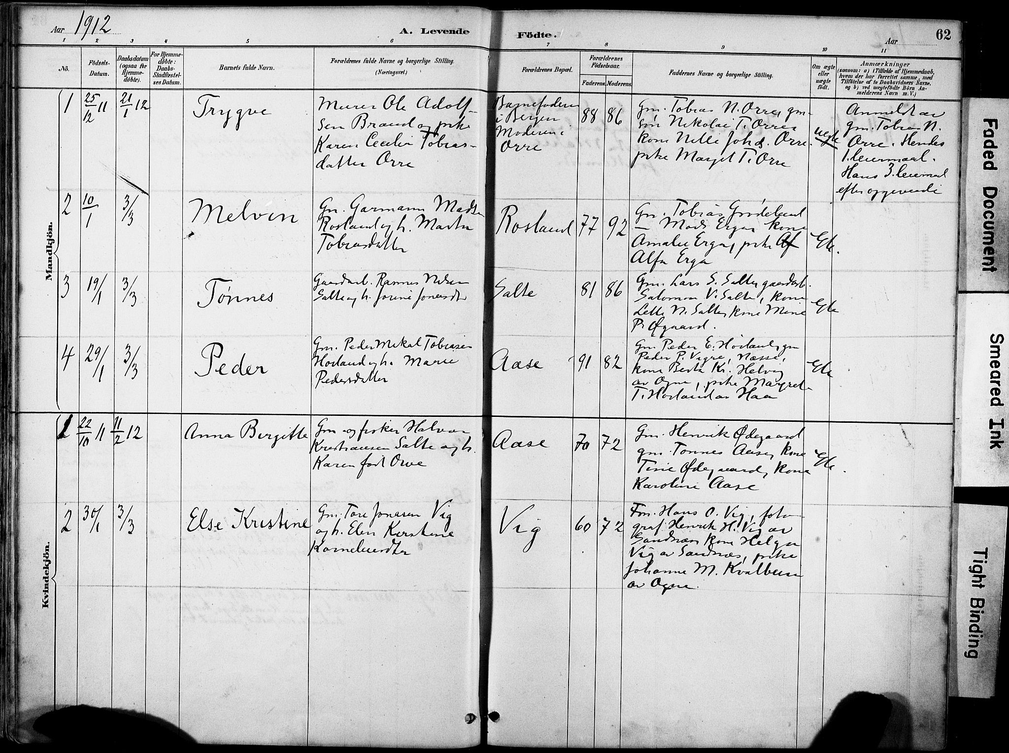 Klepp sokneprestkontor, SAST/A-101803/001/3/30BA/L0007: Parish register (official) no. A 8, 1886-1912, p. 62