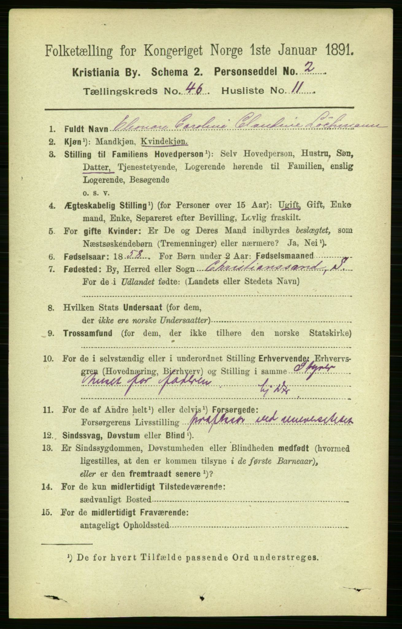 RA, 1891 census for 0301 Kristiania, 1891, p. 28163