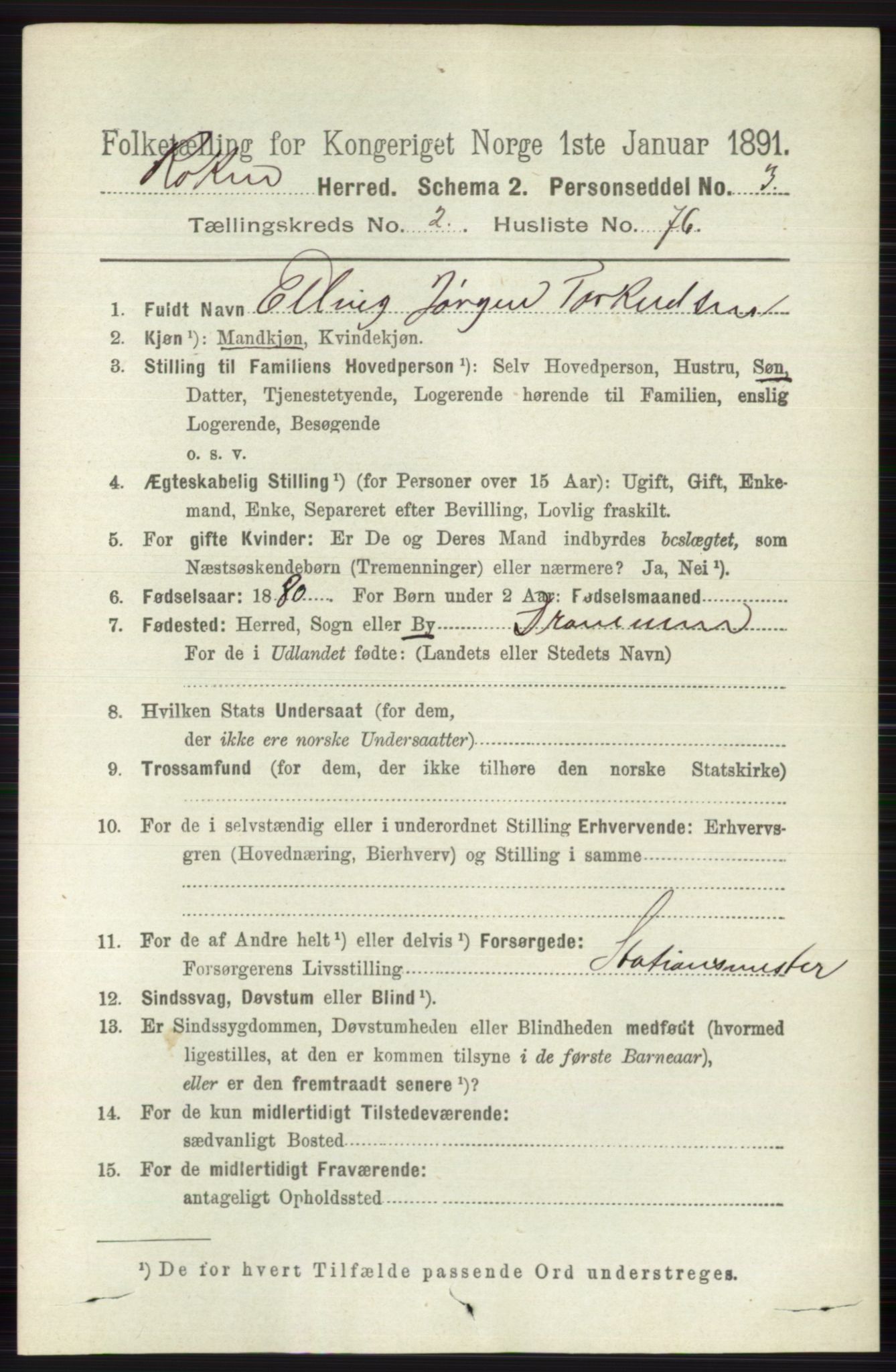 RA, 1891 census for 0627 Røyken, 1891, p. 1097