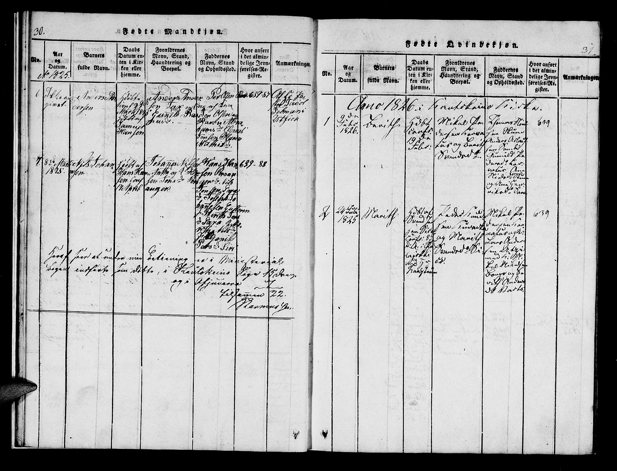 Kistrand/Porsanger sokneprestembete, SATØ/S-1351/H/Hb/L0001.klokk: Parish register (copy) no. 1, 1821-1829, p. 30-31