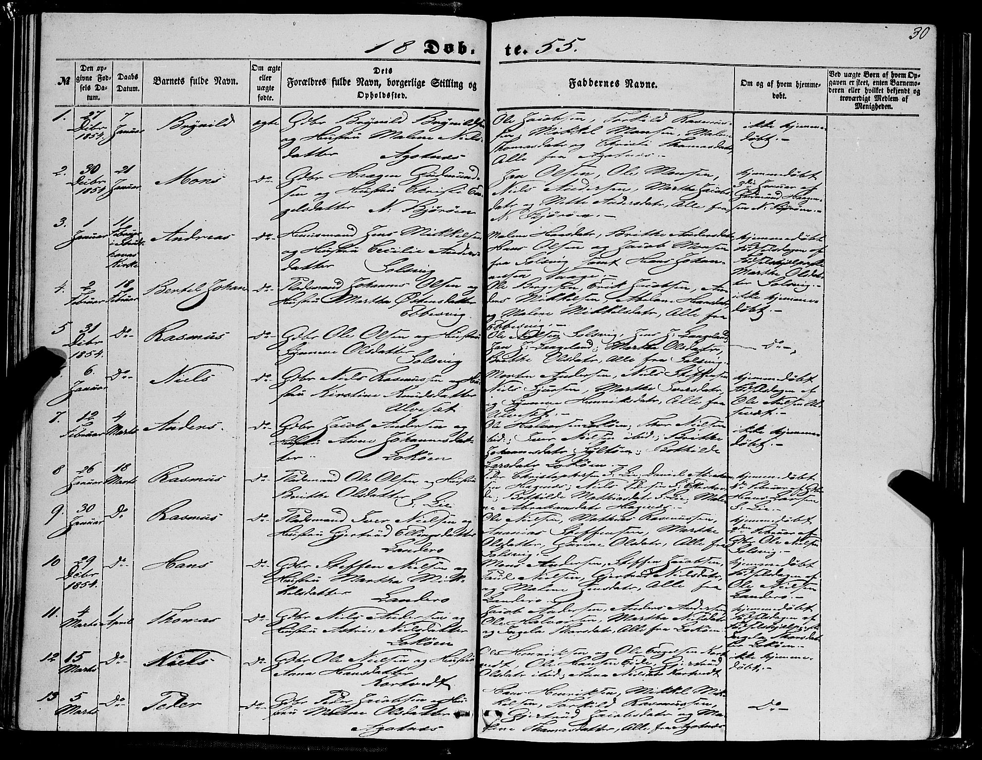 Fjell sokneprestembete, SAB/A-75301/H/Haa: Parish register (official) no. A 2, 1847-1864, p. 30