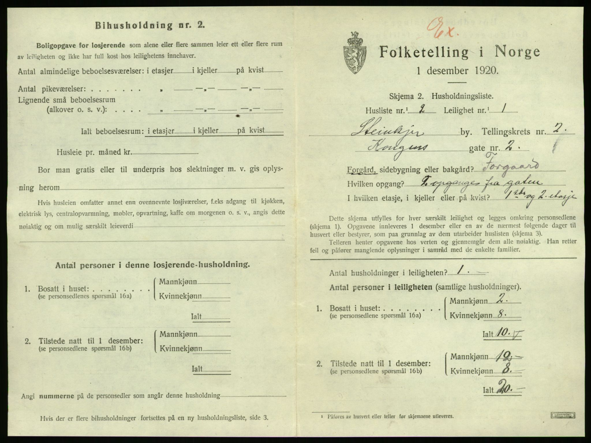 SAT, 1920 census for Steinkjer, 1920, p. 1444