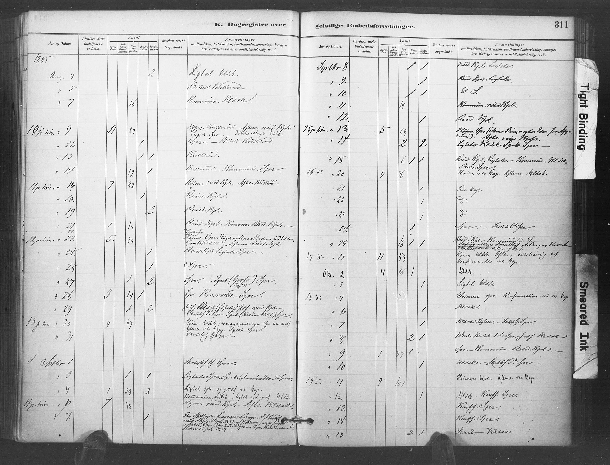 Kristiansand domprosti, AV/SAK-1112-0006/F/Fa/L0018: Parish register (official) no. A 17, 1880-1892, p. 311