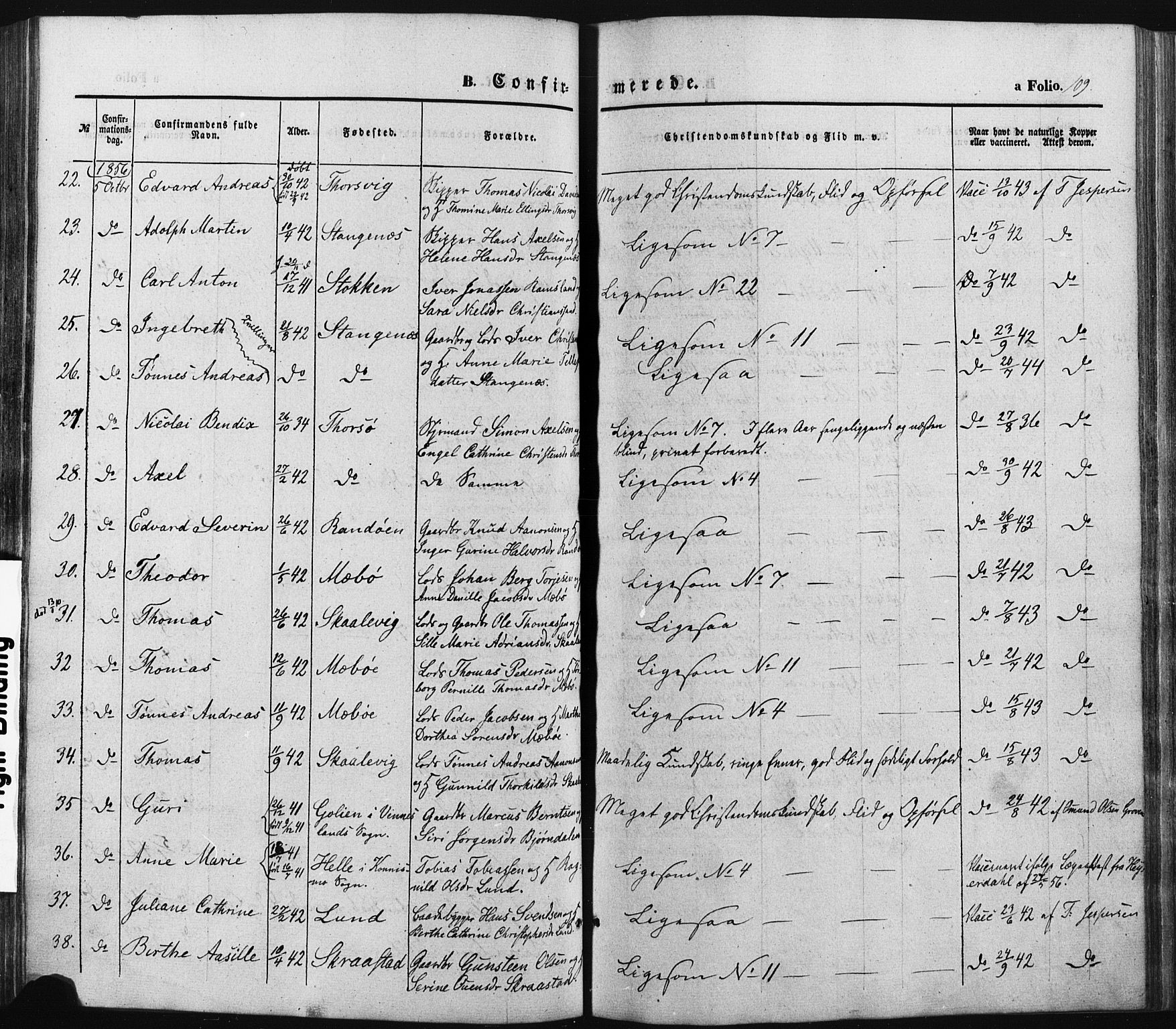 Oddernes sokneprestkontor, AV/SAK-1111-0033/F/Fa/Faa/L0007: Parish register (official) no. A 7, 1851-1863, p. 109